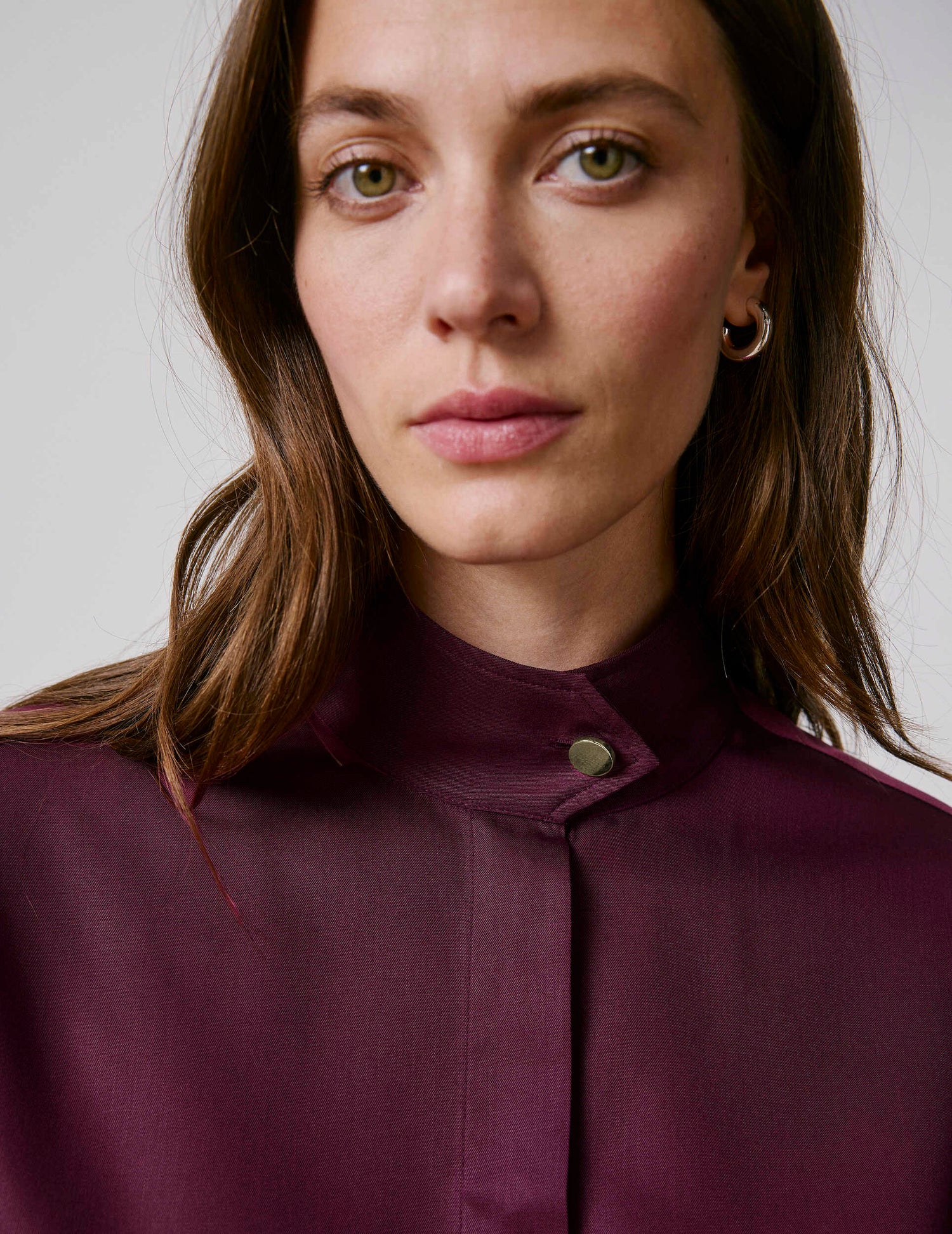 Chemise Innaée en lyocell bordeaux - Lyocell - Col Droit montant pointe