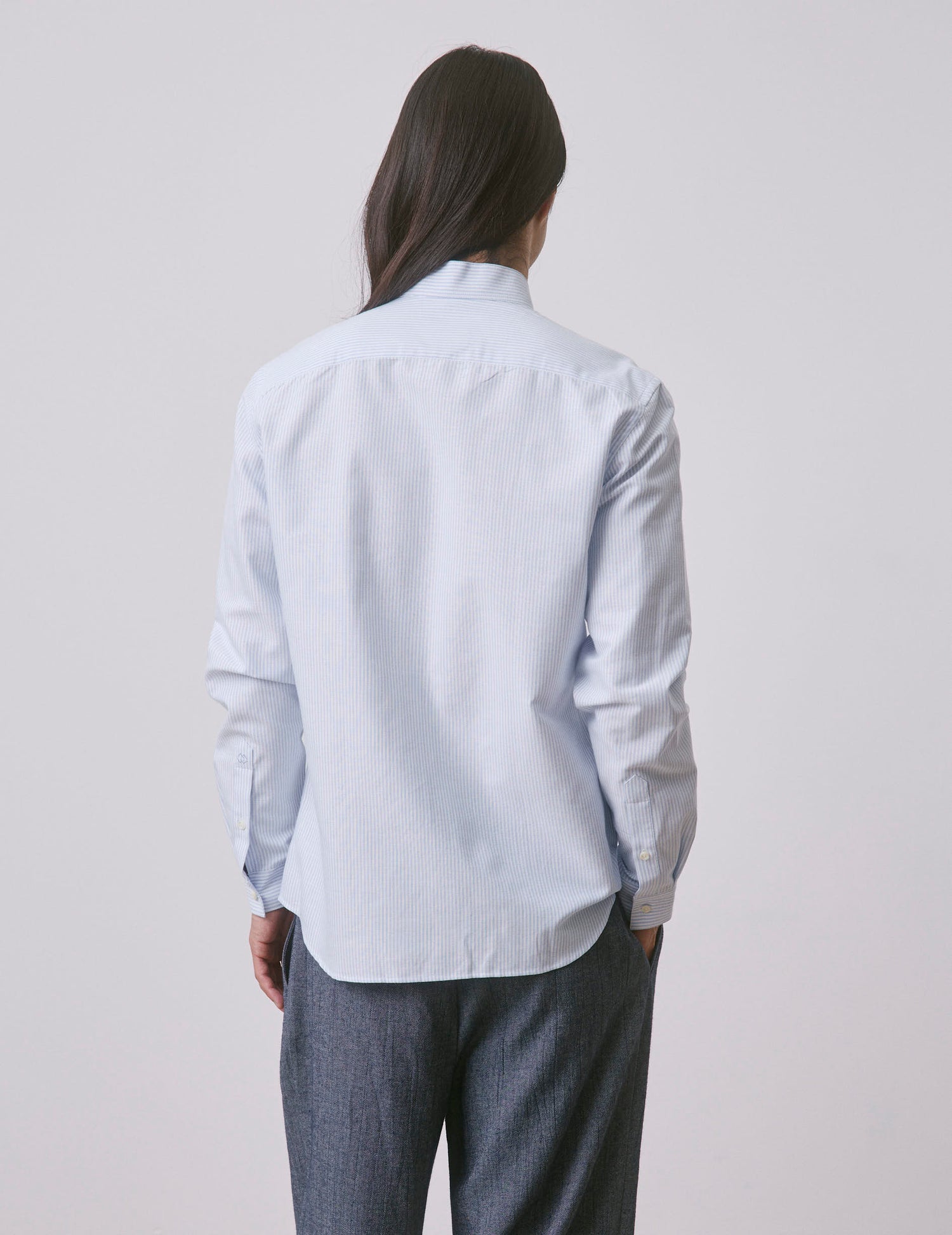 Semi-fitted light blue striped shirt - Oxford - Reverse Collar#2