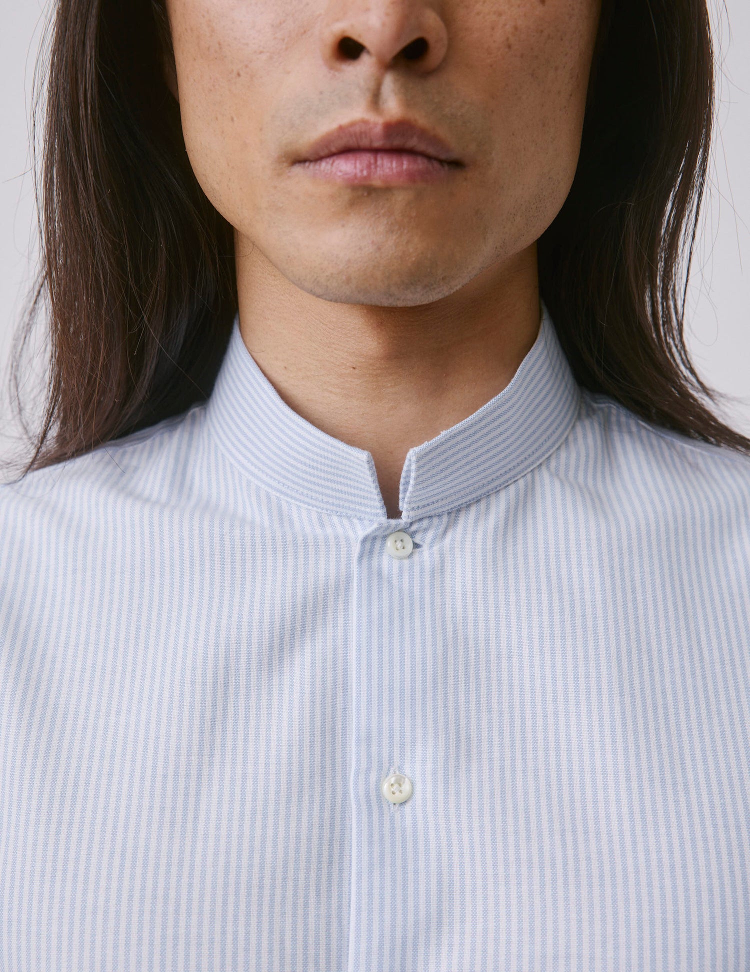 Semi-fitted light blue striped shirt - Oxford - Reverse Collar#3