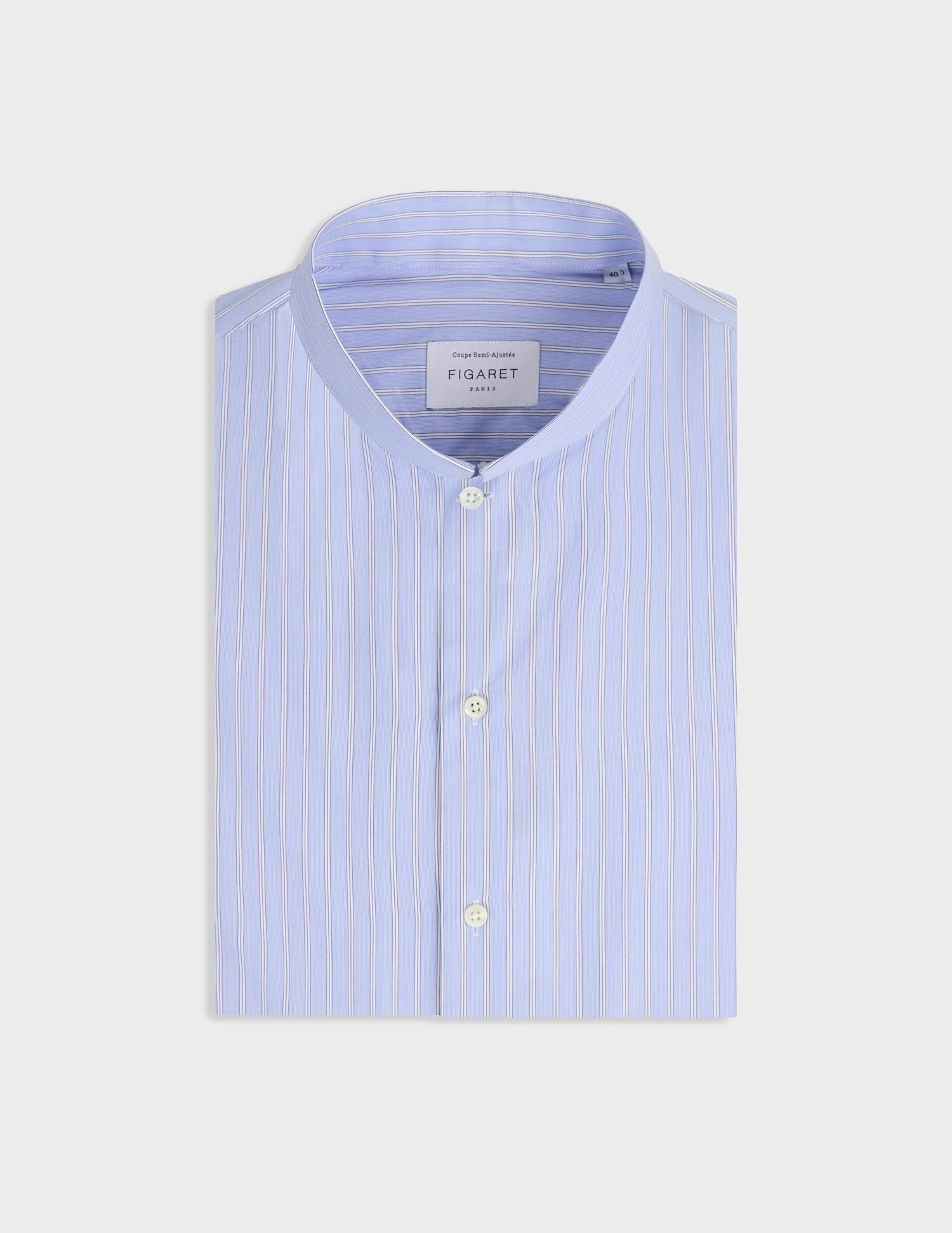 Semi-fitted blue striped shirt - Poplin - Reverse Collar