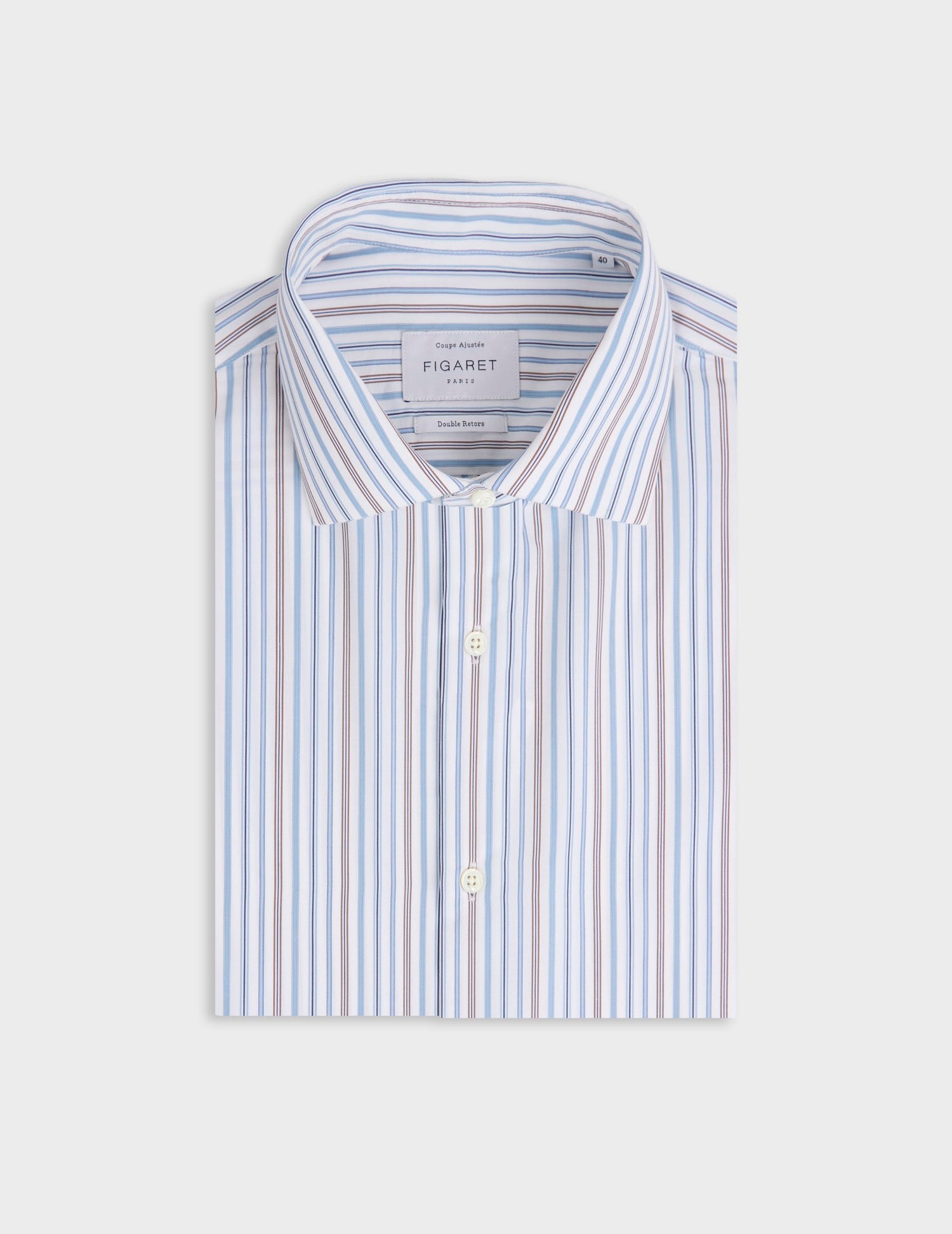 Chemise ajustée rayée bleue - Popeline - Col Italien