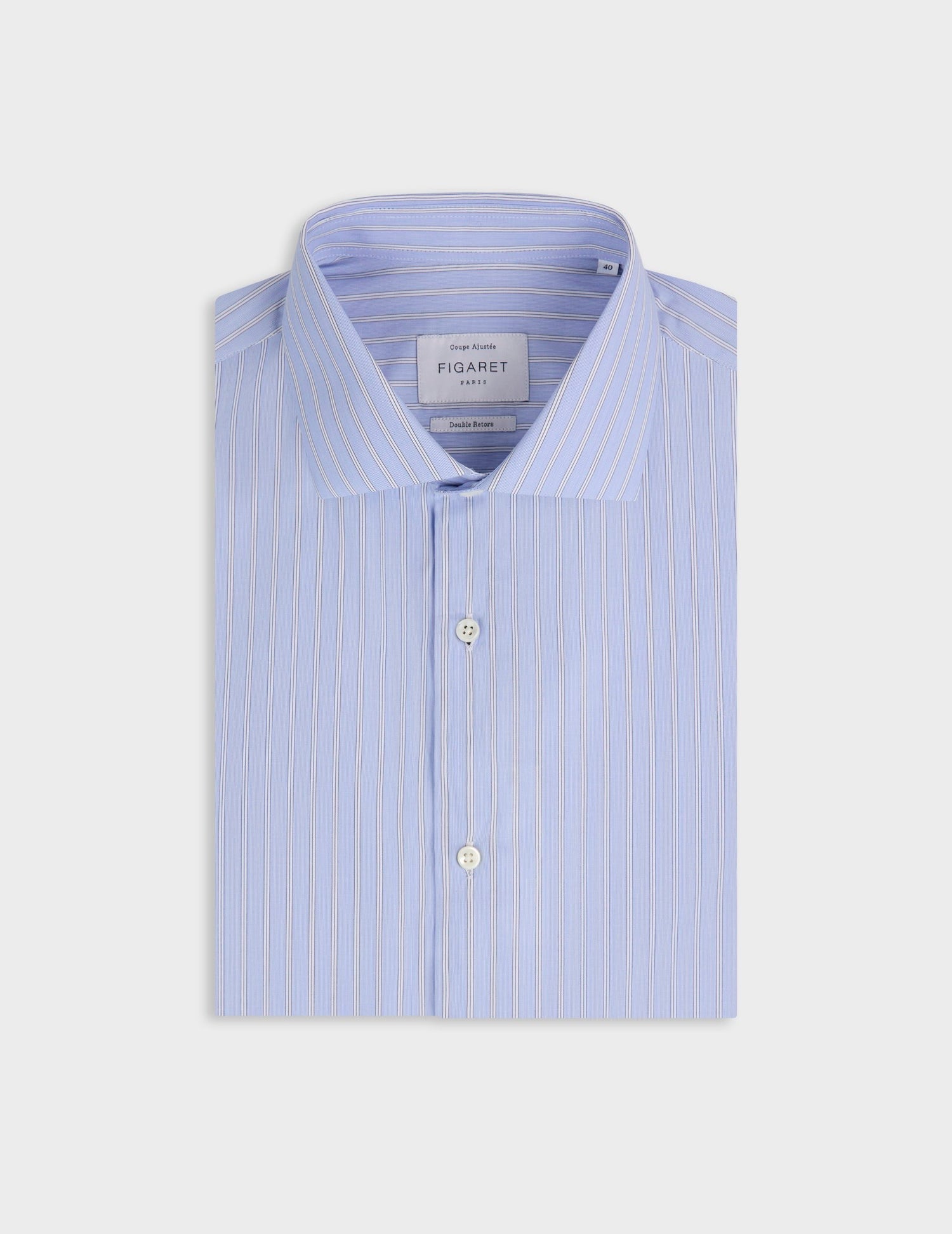Chemise ajustée rayée bleue - Popeline - Col Italien
