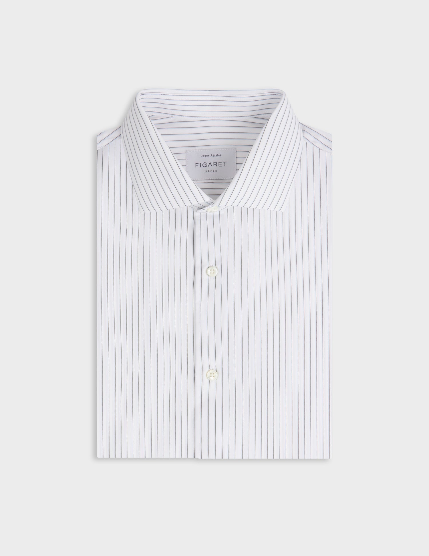 Chemise ajustée rayée kaki - Popeline - Col Italien