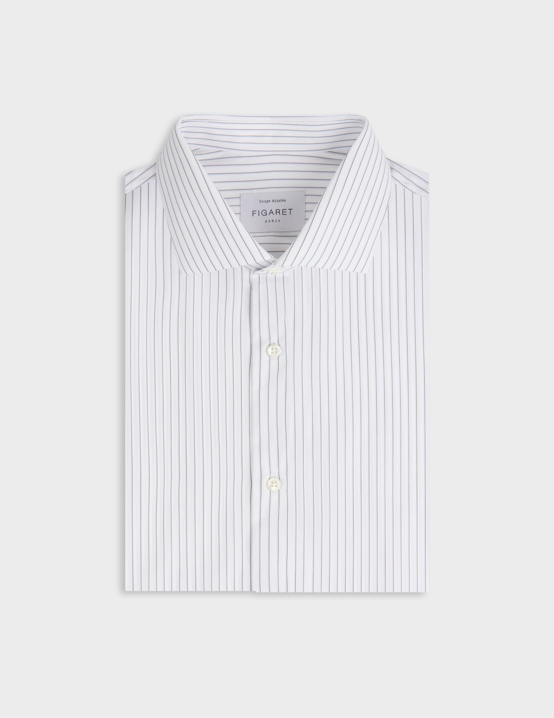 Chemise ajustée rayée kaki - Popeline - Col Italien