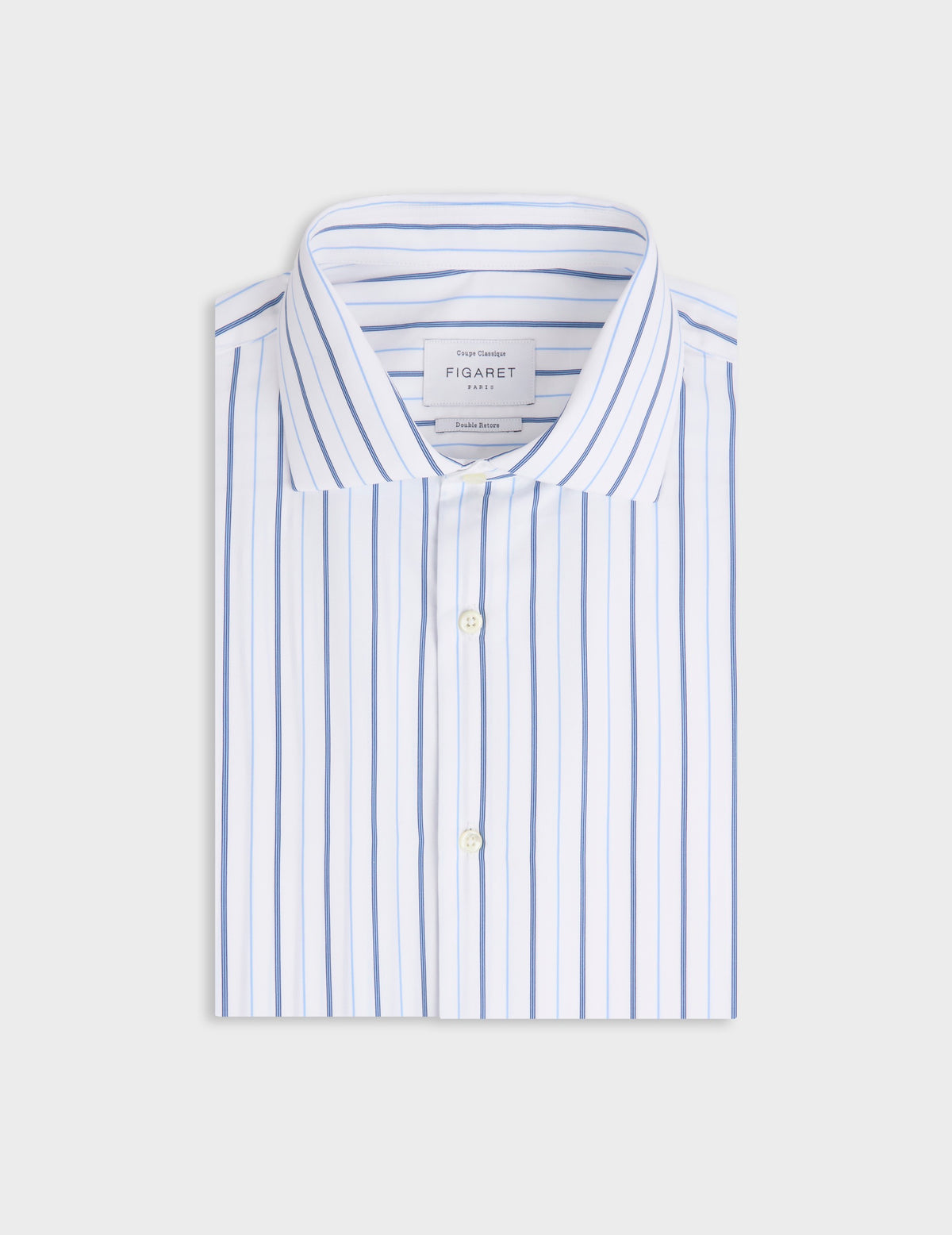 Chemise classique rayée bleue - Popeline - Col Italien