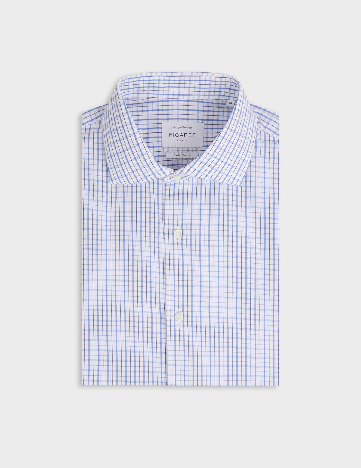Chemise classique rayée bleue - Popeline - Col Italien