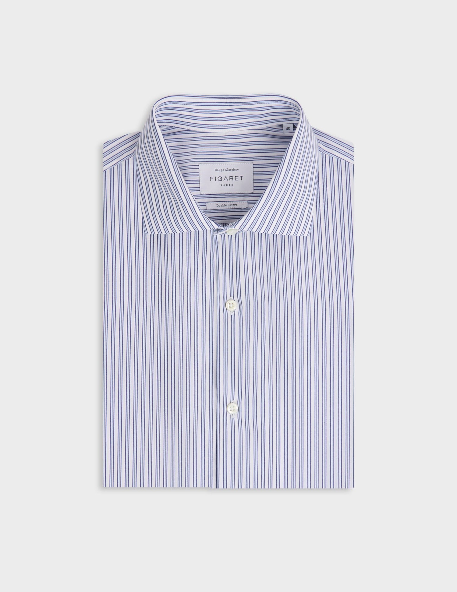 Chemise classique rayée bleue - Popeline - Col Italien