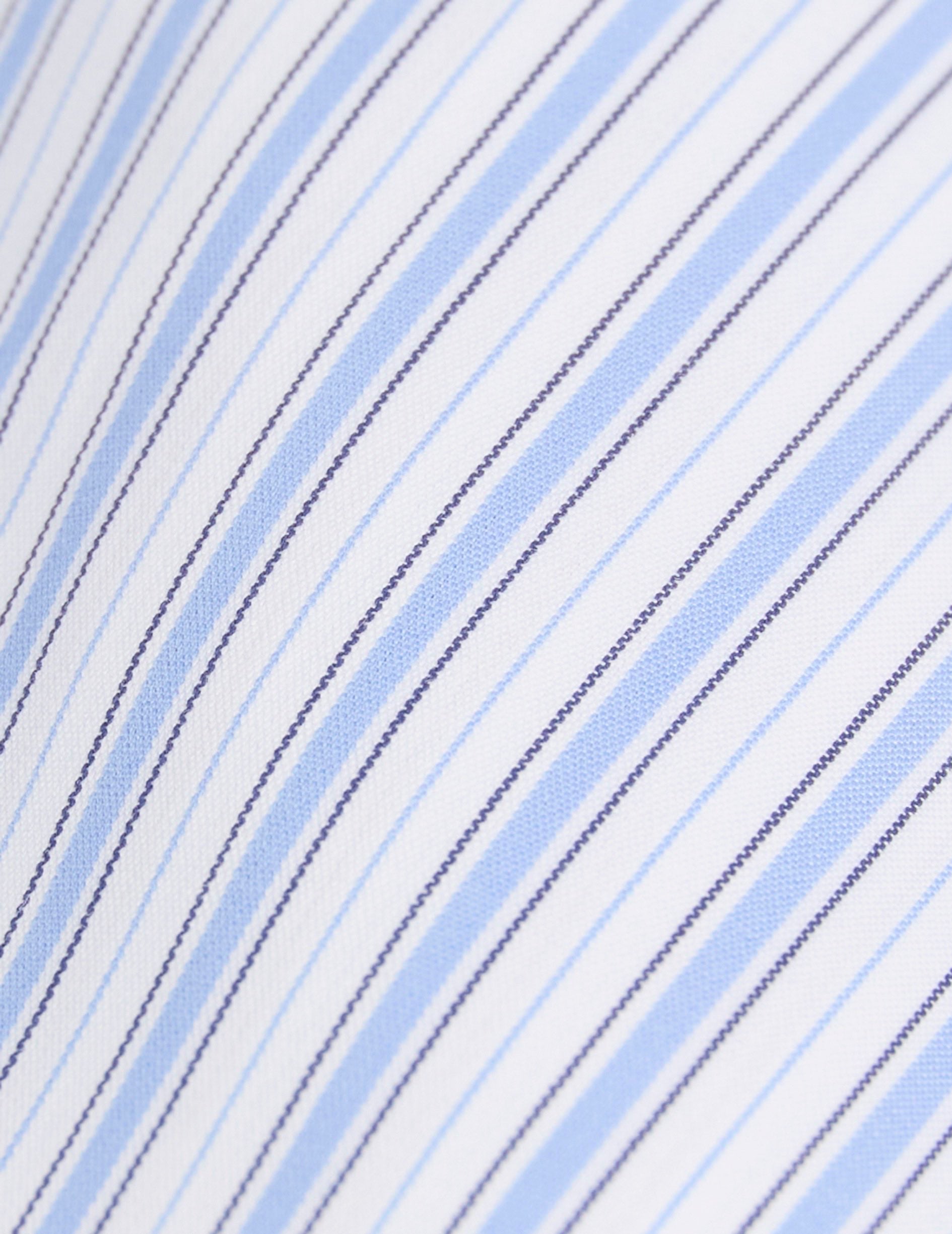Chemise semi-ajustée rayée bleue - Popeline - Col Italien
