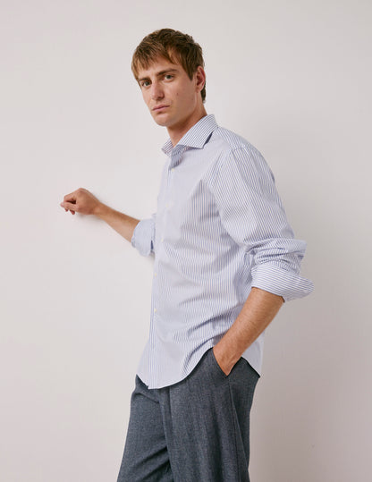 Semi-fitted blue striped shirt