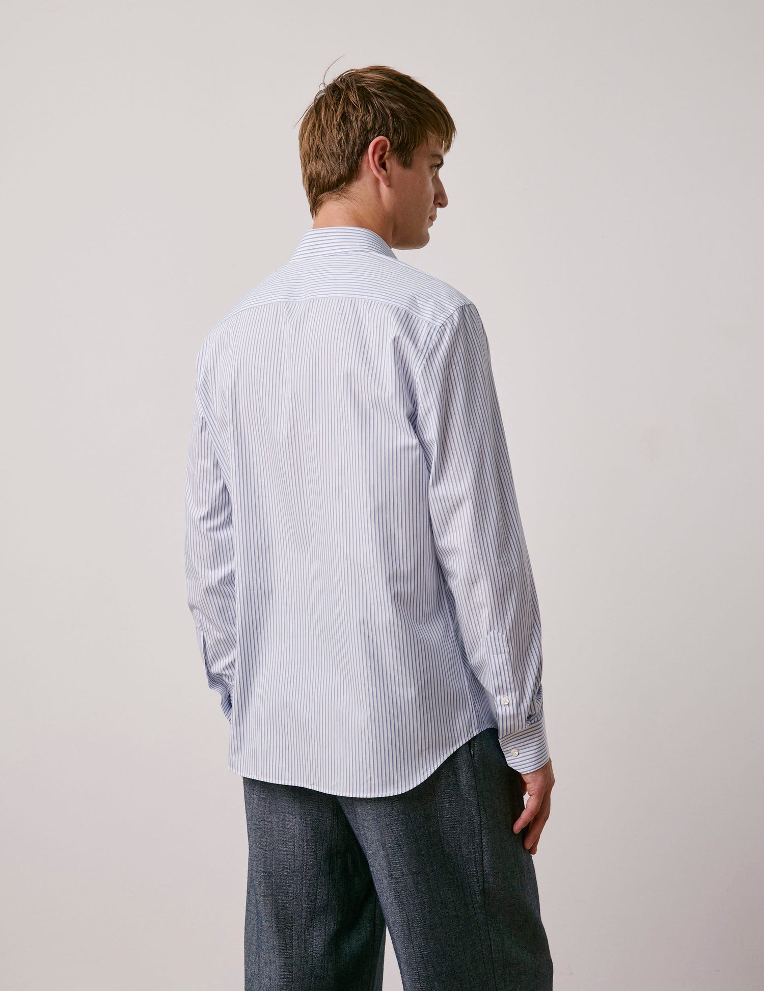 Semi-fitted blue striped shirt - Poplin - Italian Collar#3
