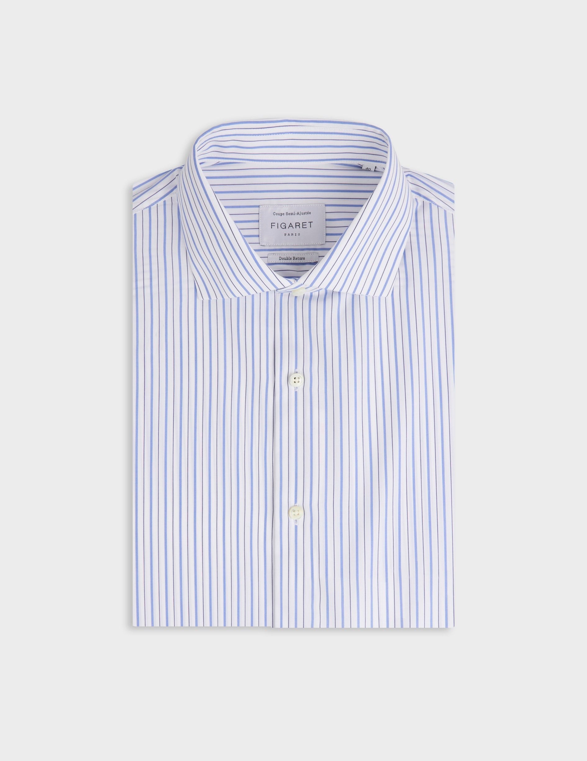 Chemise semi-ajustée rayée bleue - Popeline - Col Italien