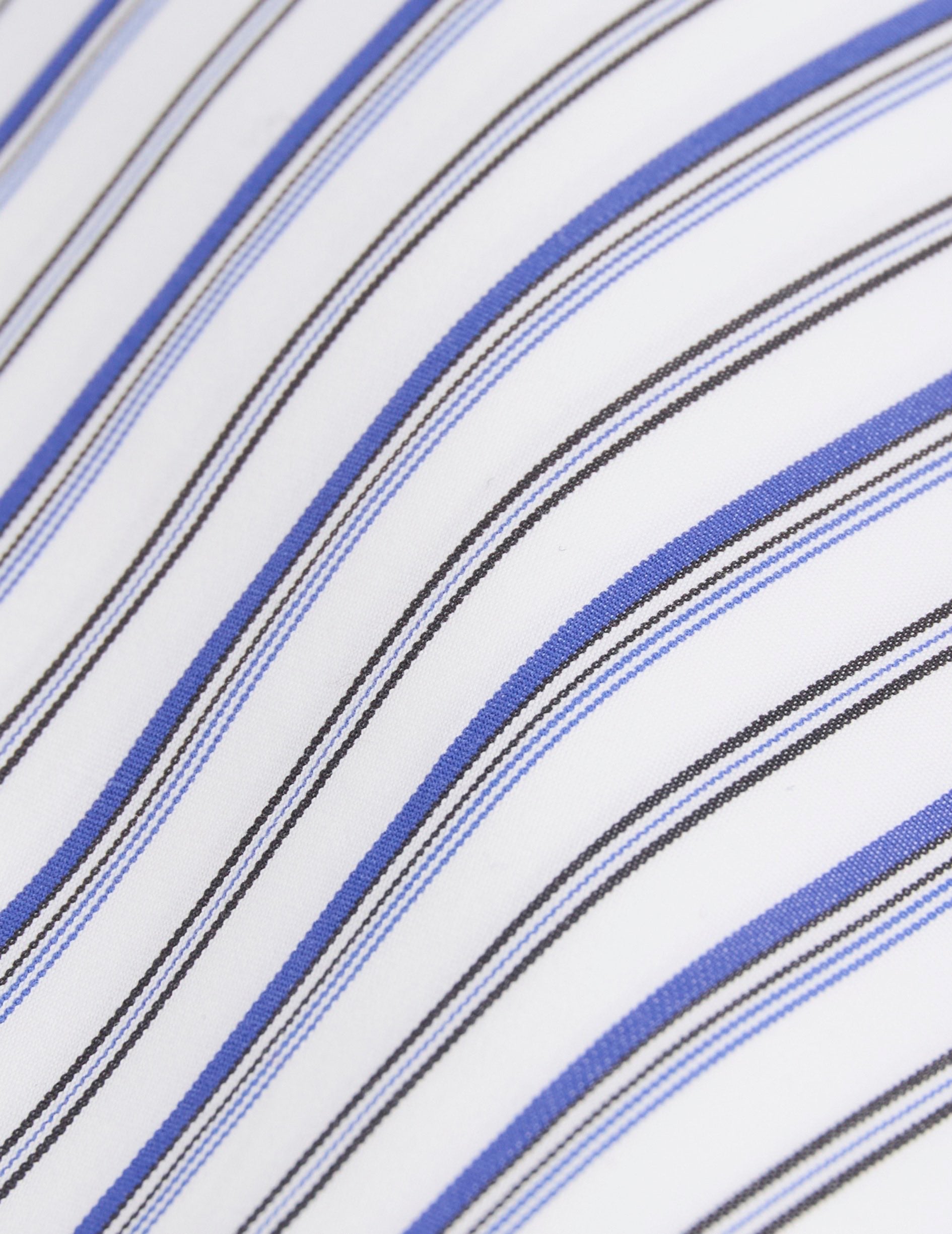 Chemise semi-ajustée rayée bleu marine - Popeline - Col Italien