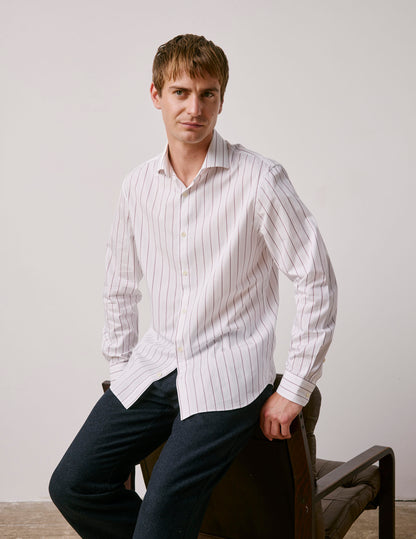 Chemise semi-ajustée rayée rouge