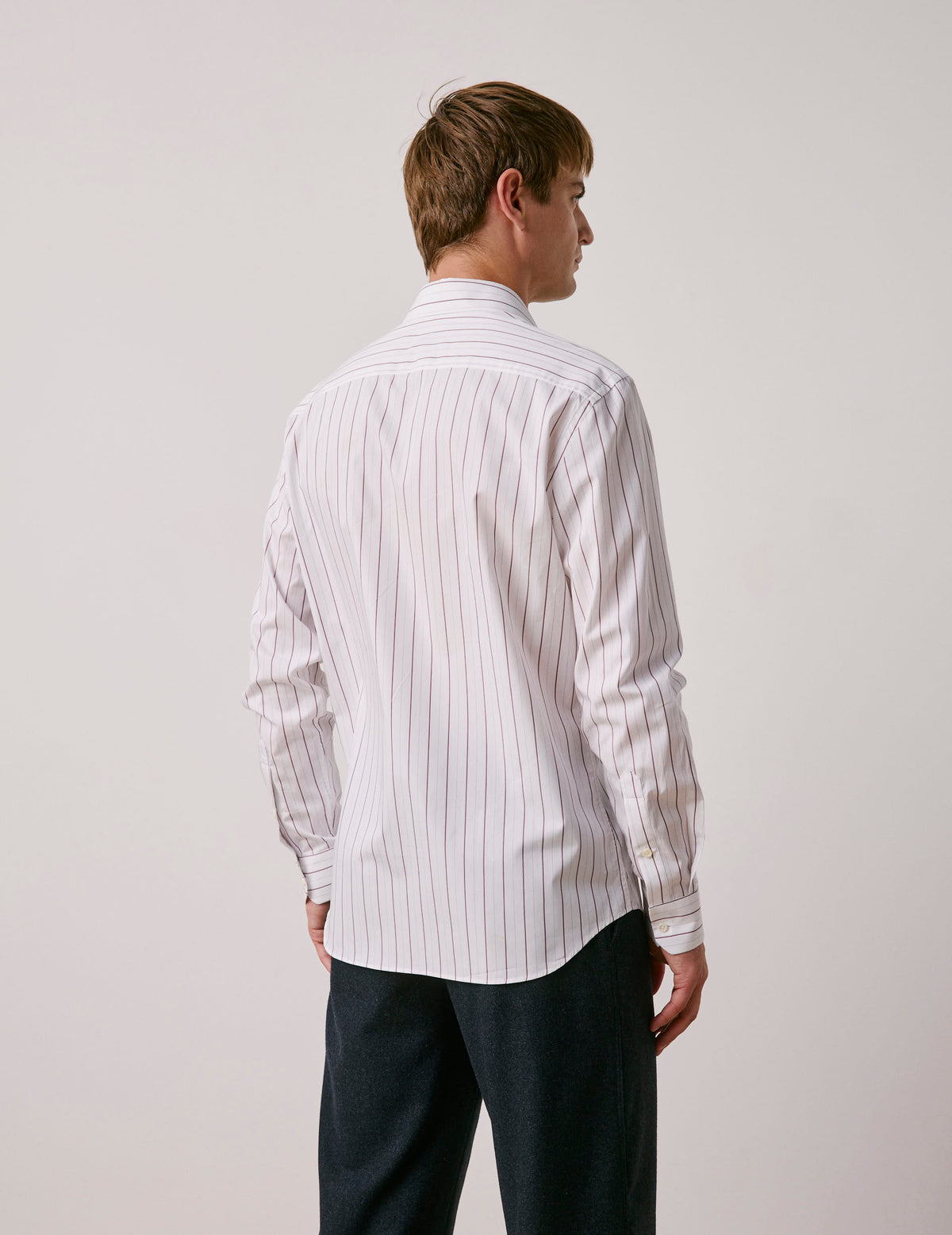 Chemise semi-ajustée rayée rouge - Popeline - Col Italien