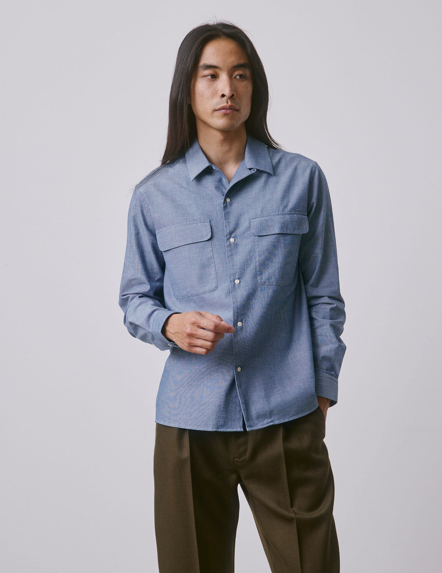 Chemise Ivano en denim bleue - Denim - Col Cubain avec bride#3