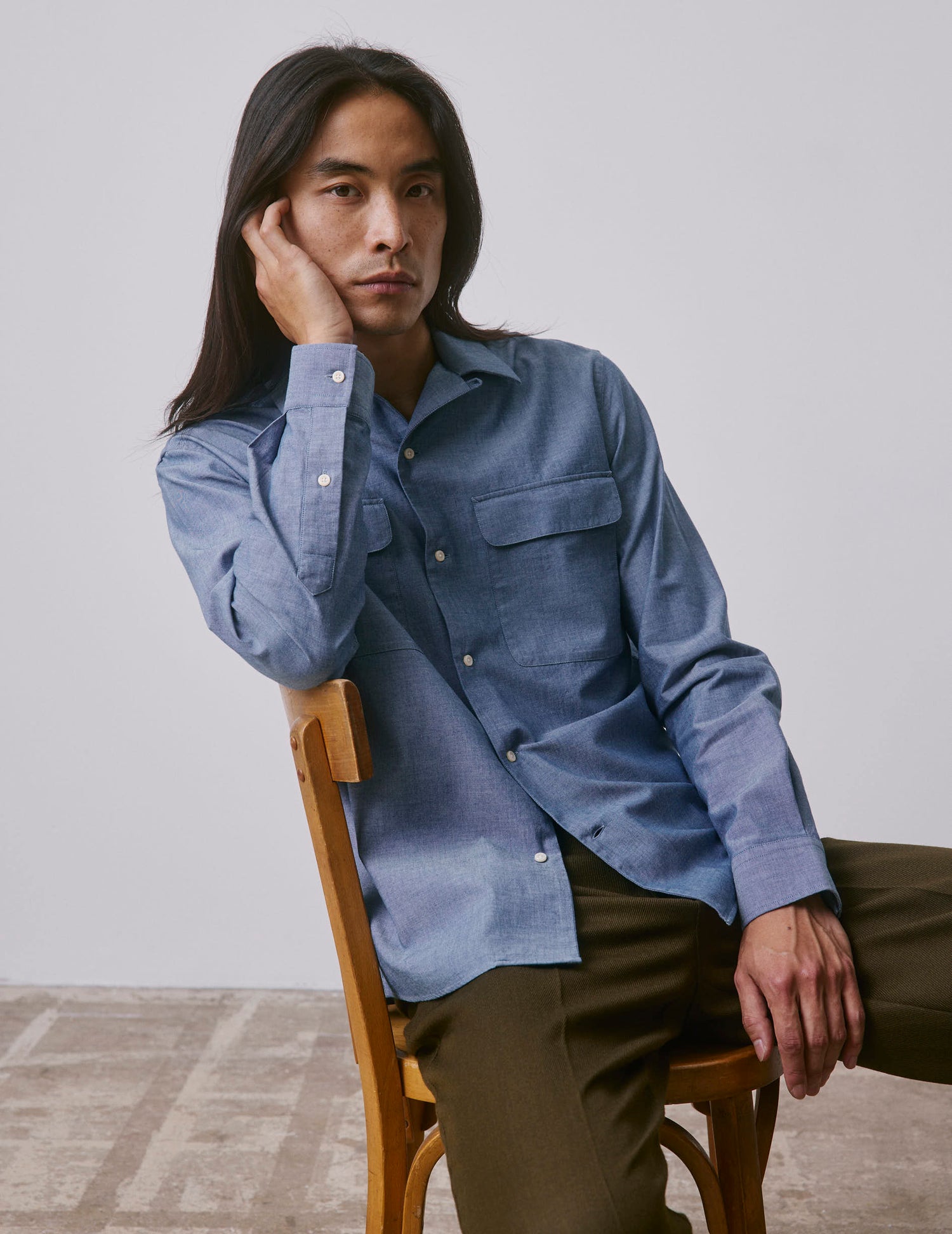 Chemise Ivano en denim bleue - Denim - Col Cubain avec bride