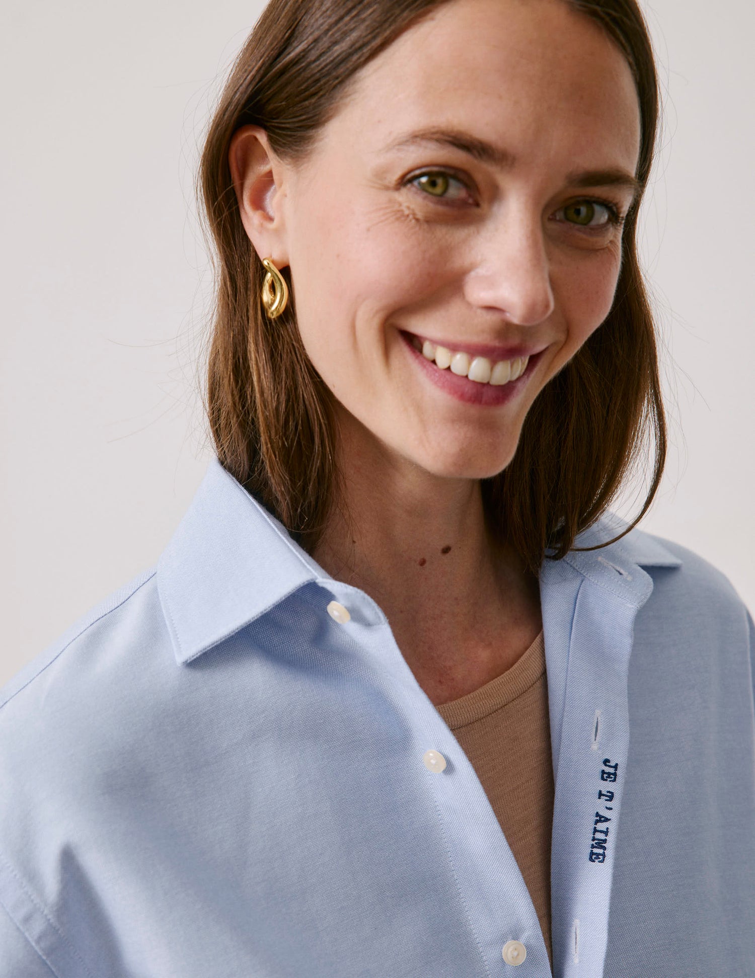 Chemise mixte "Je t'aime" bleue - Oxford - Col Figaret