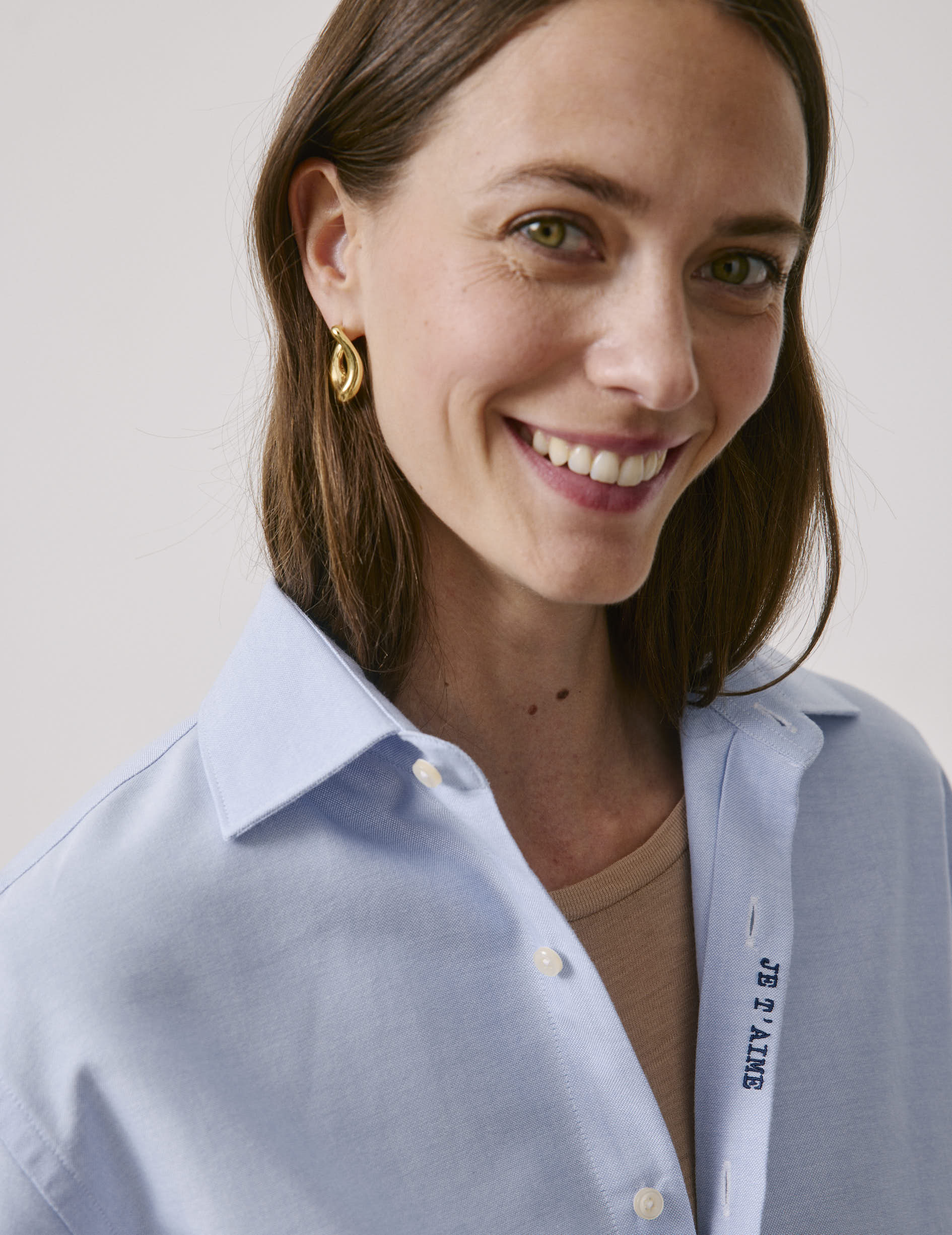 Chemise mixte "Je t'aime" bleue - Oxford - Col Figaret