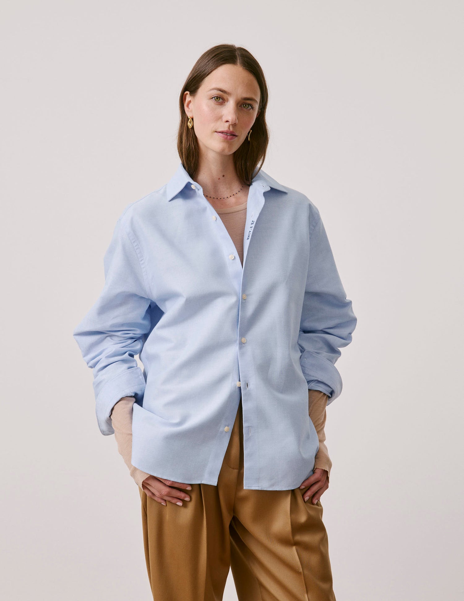 Chemise mixte "Je t'aime" bleue - Oxford - Col Figaret#5