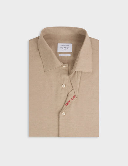 Chemise mixte "Je t'aime" en coton et cachemire beige