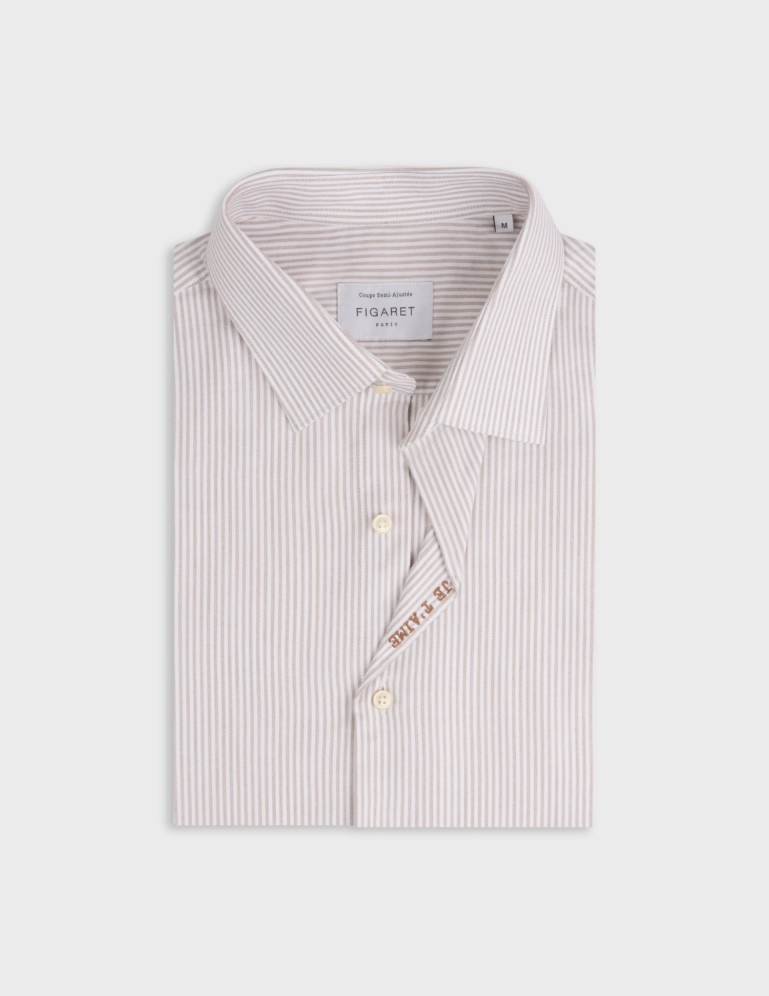 Chemise mixte "Je t'aime" rayée beige - Oxford - Col Figaret#9