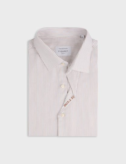 Chemise mixte "Je t'aime" rayée beige