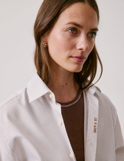 Chemise mixte "Je t'aime" rayée beige