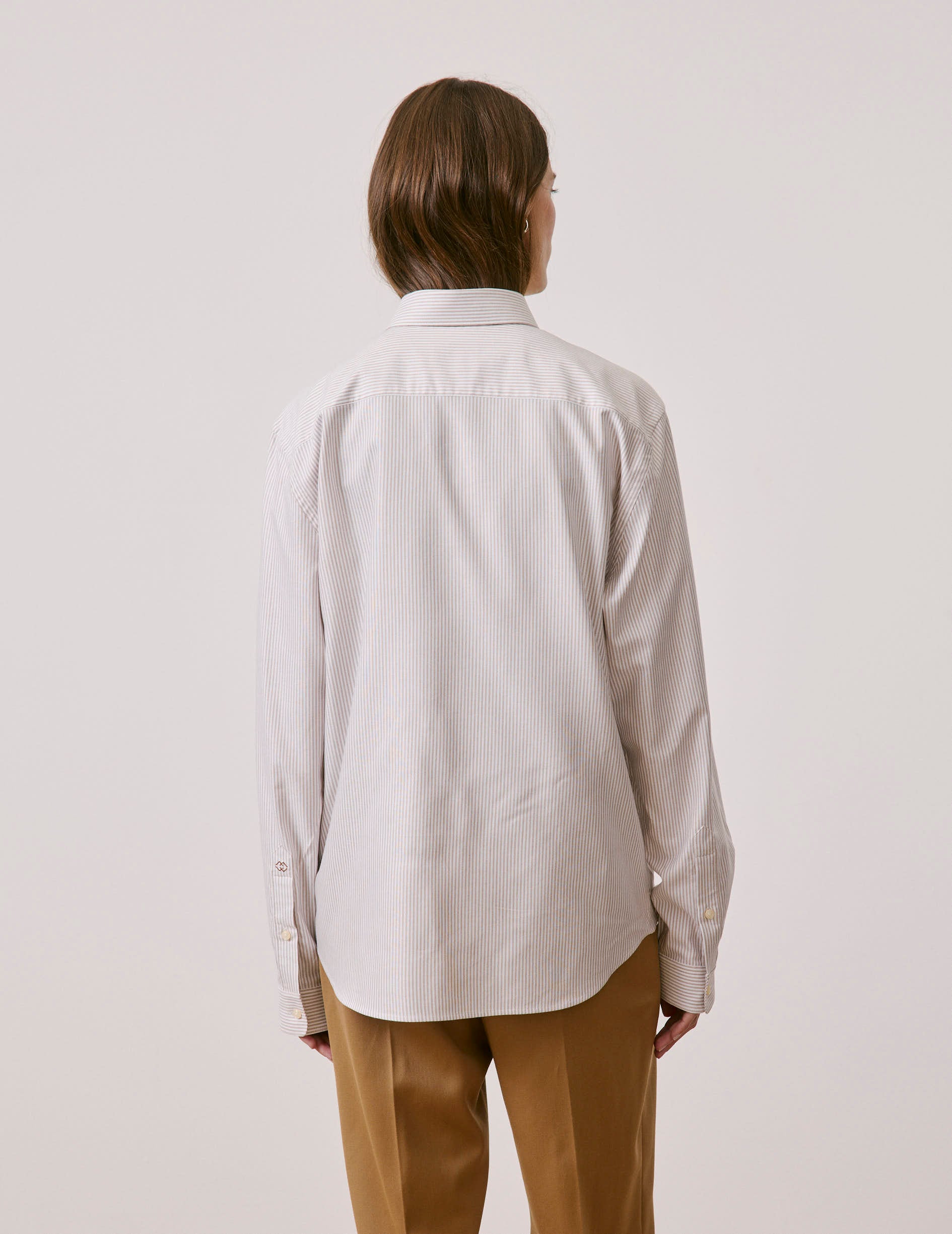 Chemise mixte "Je t'aime" rayée beige - Oxford - Col Figaret