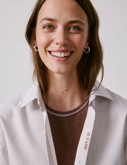Chemise mixte "Je t'aime" rayée beige