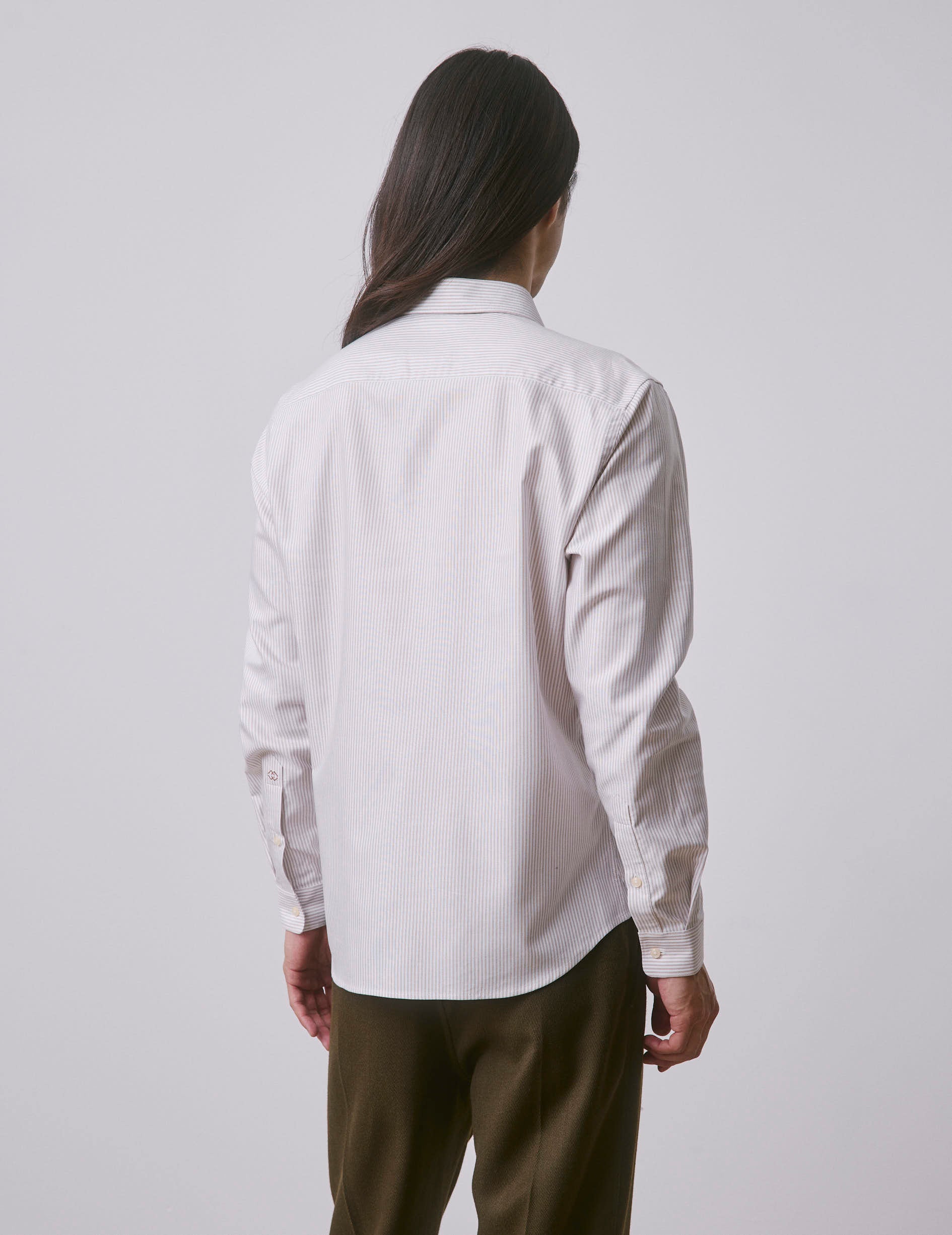 Chemise mixte "Je t'aime" rayée beige - Oxford - Col Figaret