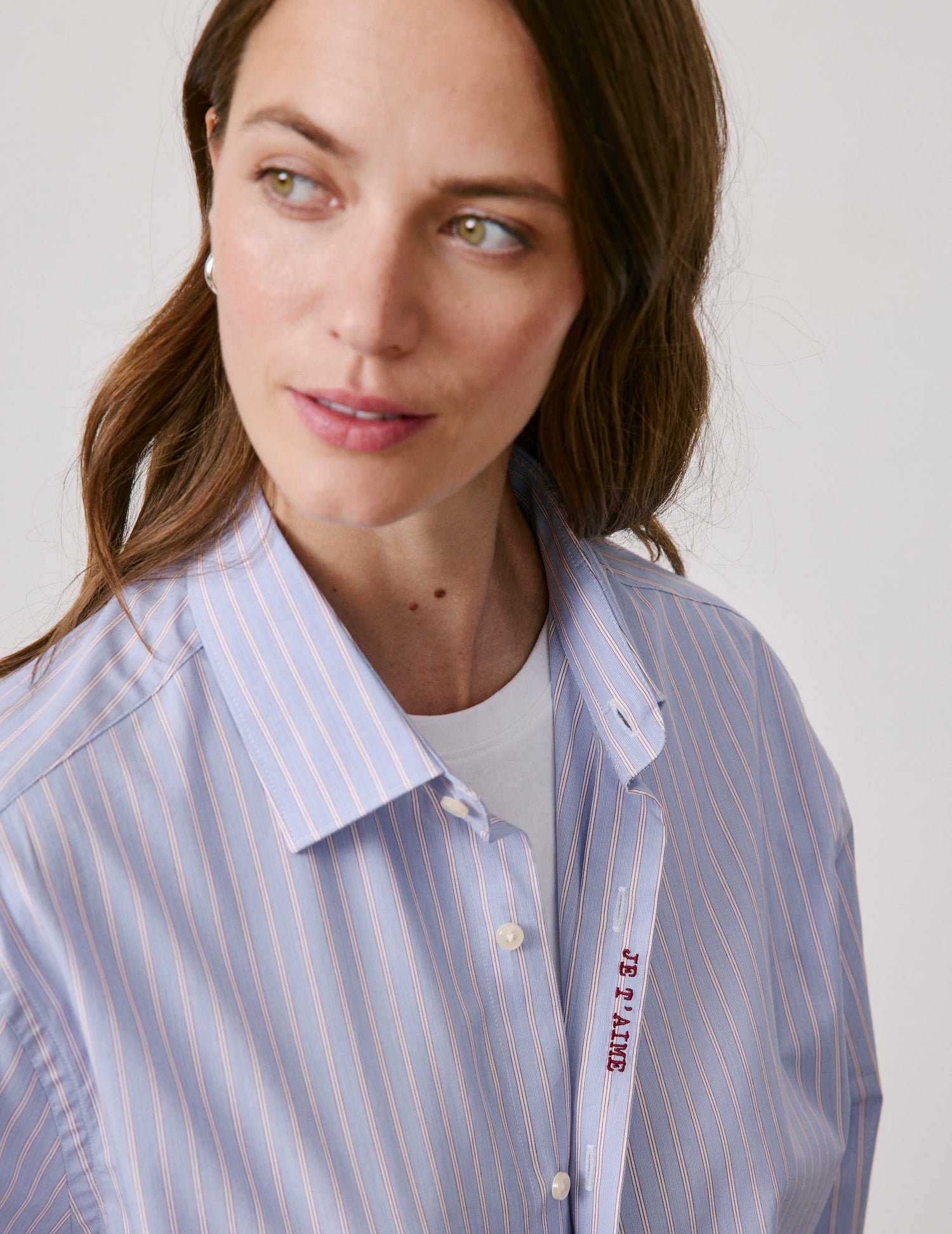 Chemise mixte "Je t'aime" bleue rayée - Popeline - Col Figaret#3