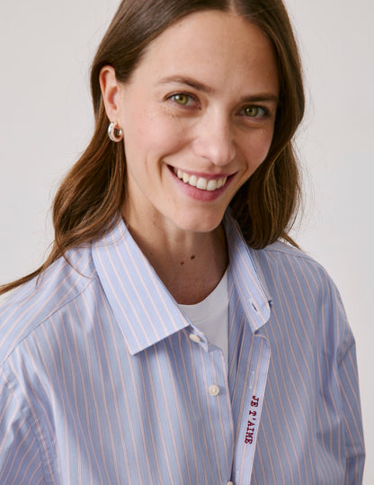 Chemise mixte "Je t'aime" bleue rayée