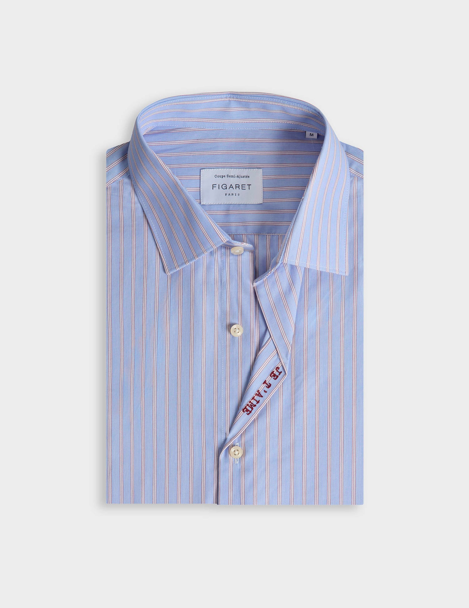 Chemise mixte "Je t'aime" bleue rayée - Popeline - Col Figaret#8