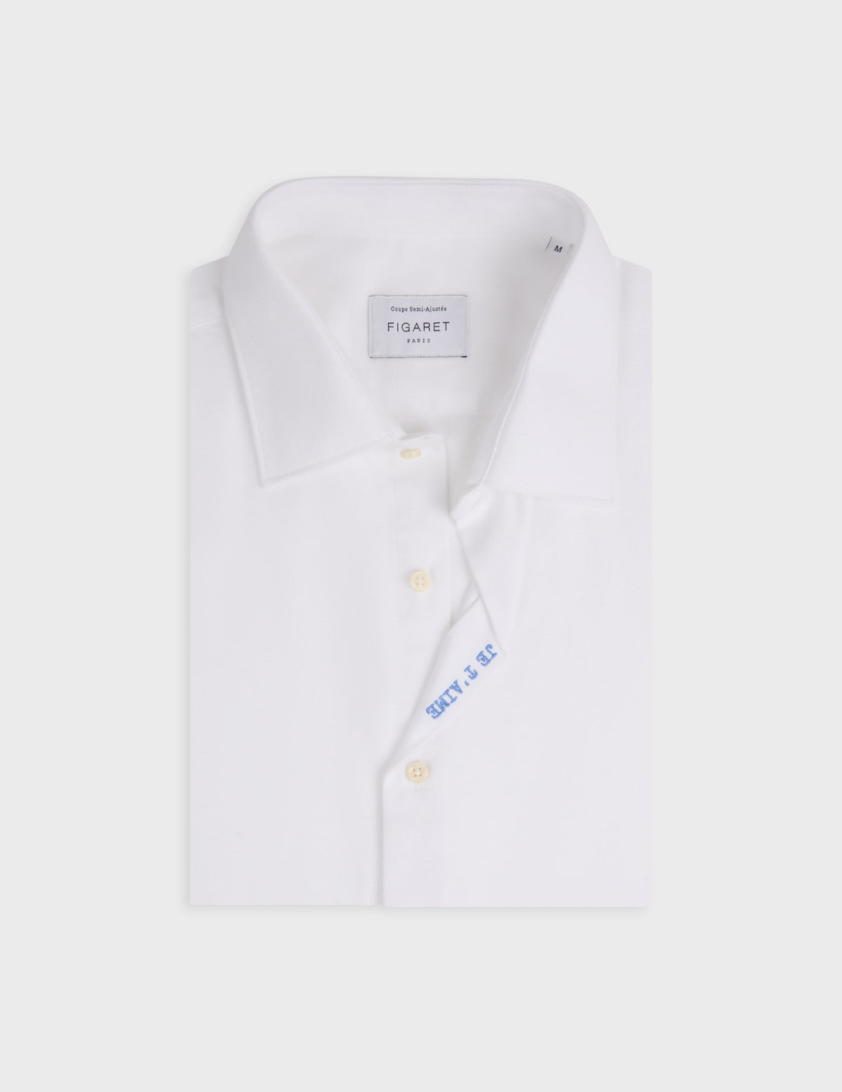 Chemise mixte "Je t'aime" blanche - Oxford gratté - Col Figaret#7