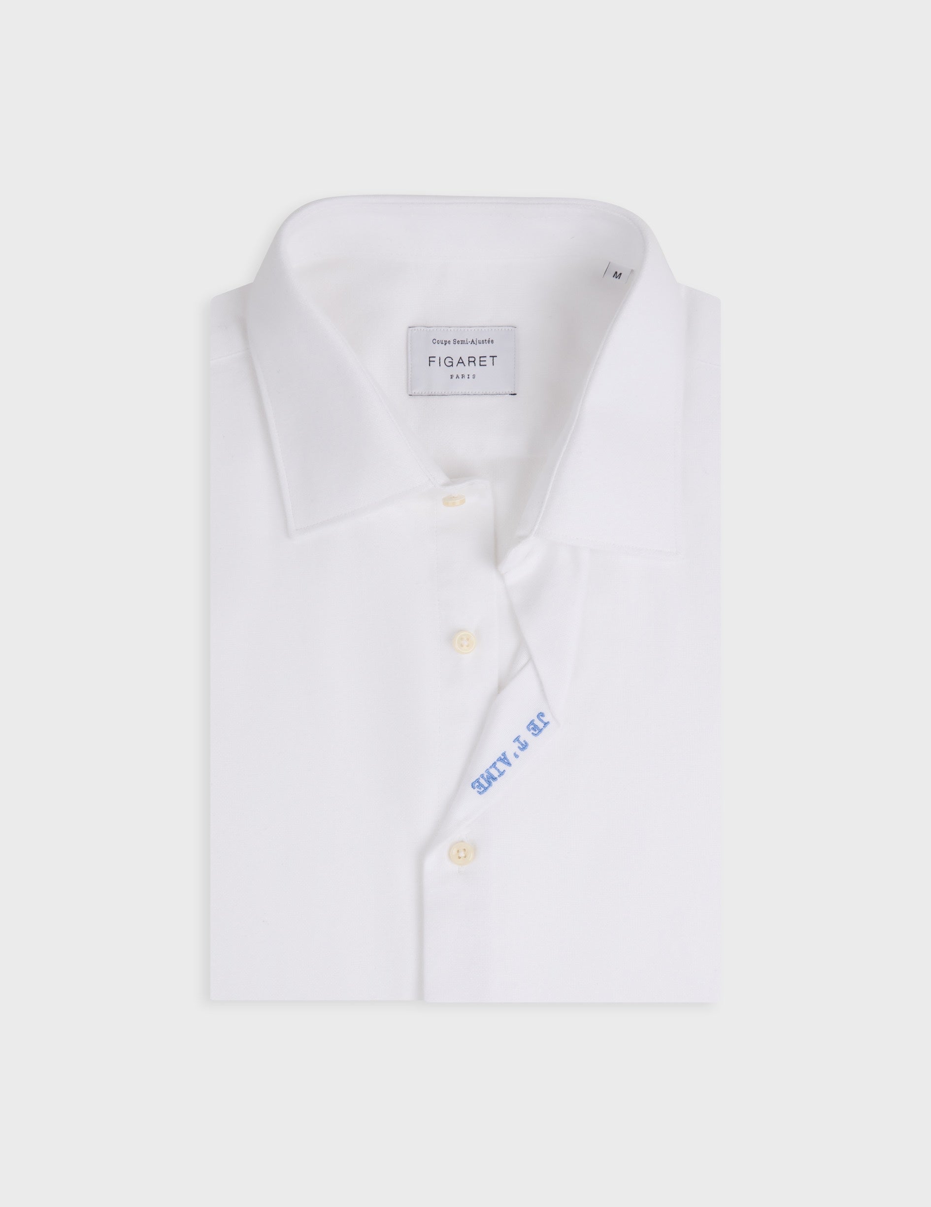 Chemise mixte "Je t'aime" blanche - Oxford gratté - Col Figaret