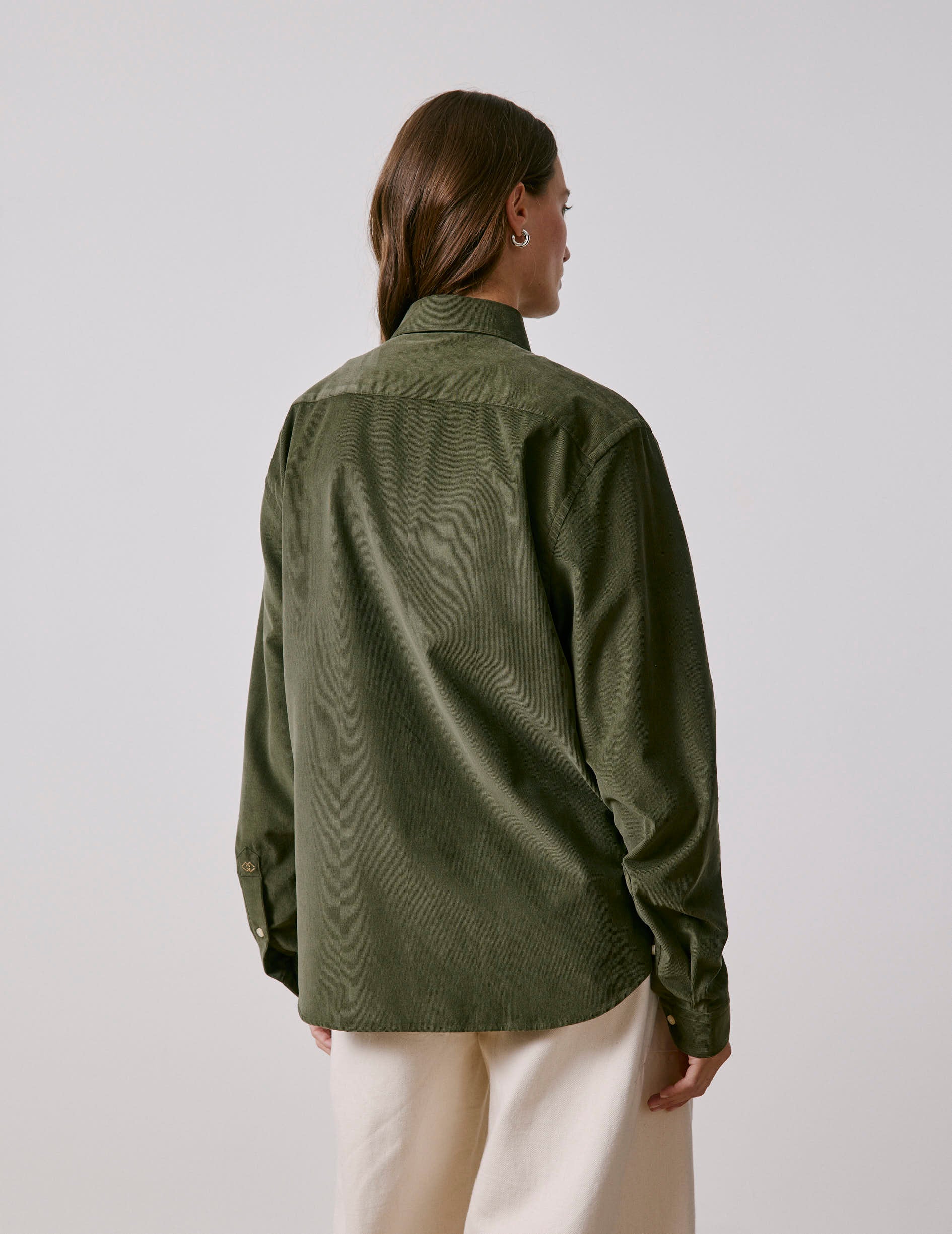 Chemise mixte "Je t'aime" en velours kaki - Velours - Col Figaret