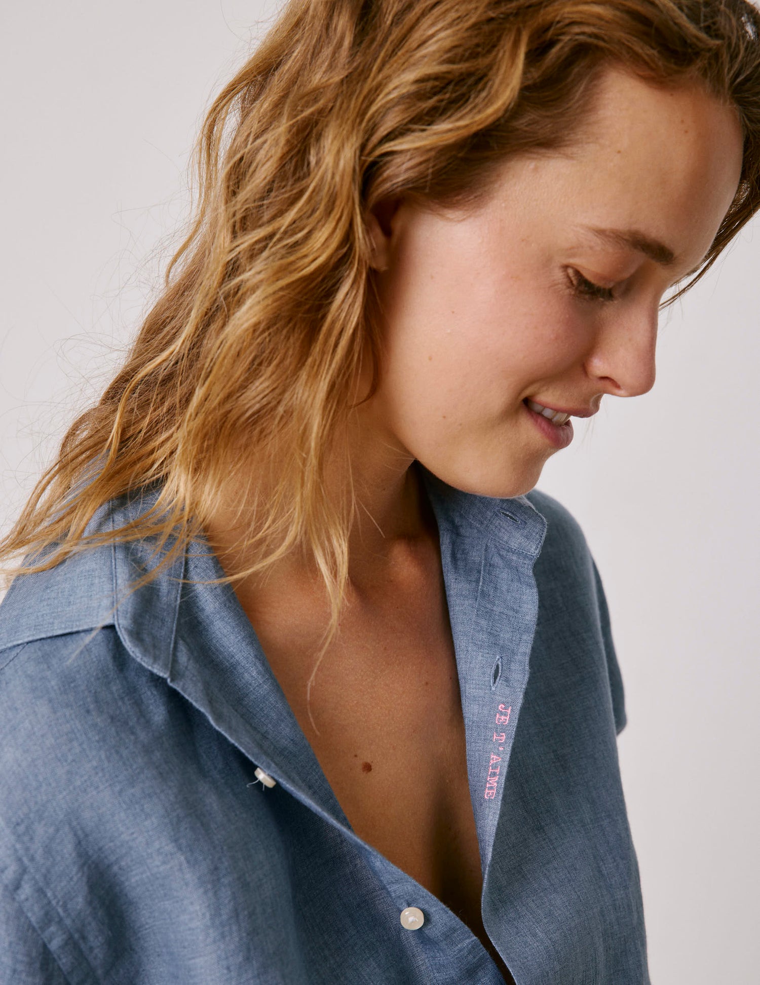 Chemise mixte "Je t'aime" en lin bleu