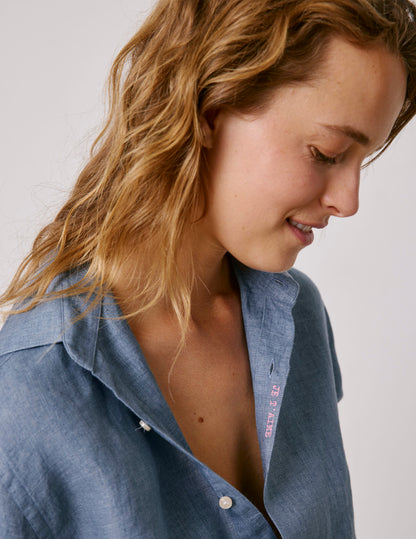 Chemise mixte "Je t'aime" en lin bleu