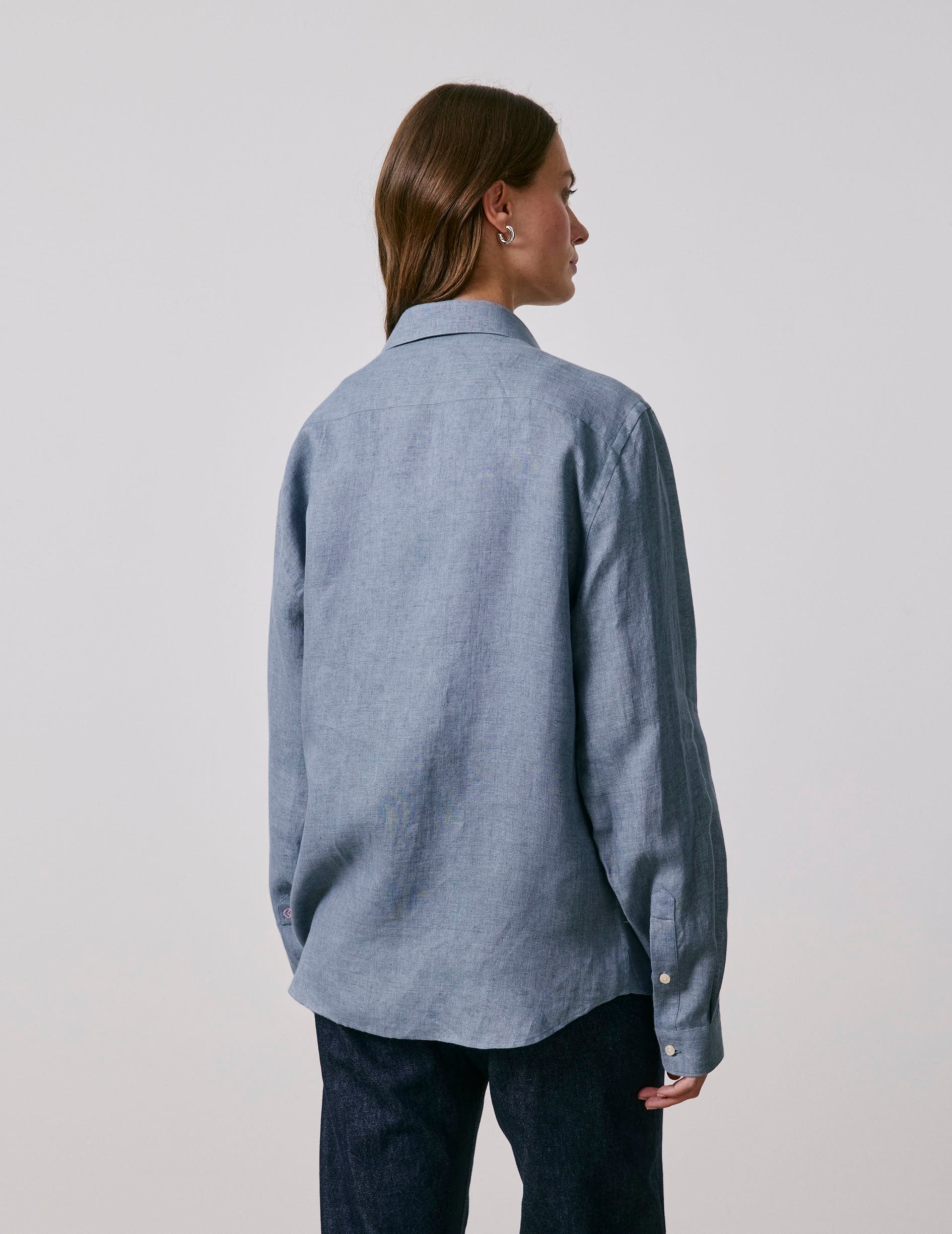 Chemise mixte "Je t'aime" en lin bleu - Lin - Col Figaret