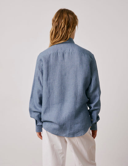 Chemise mixte "Je t'aime" en lin bleu