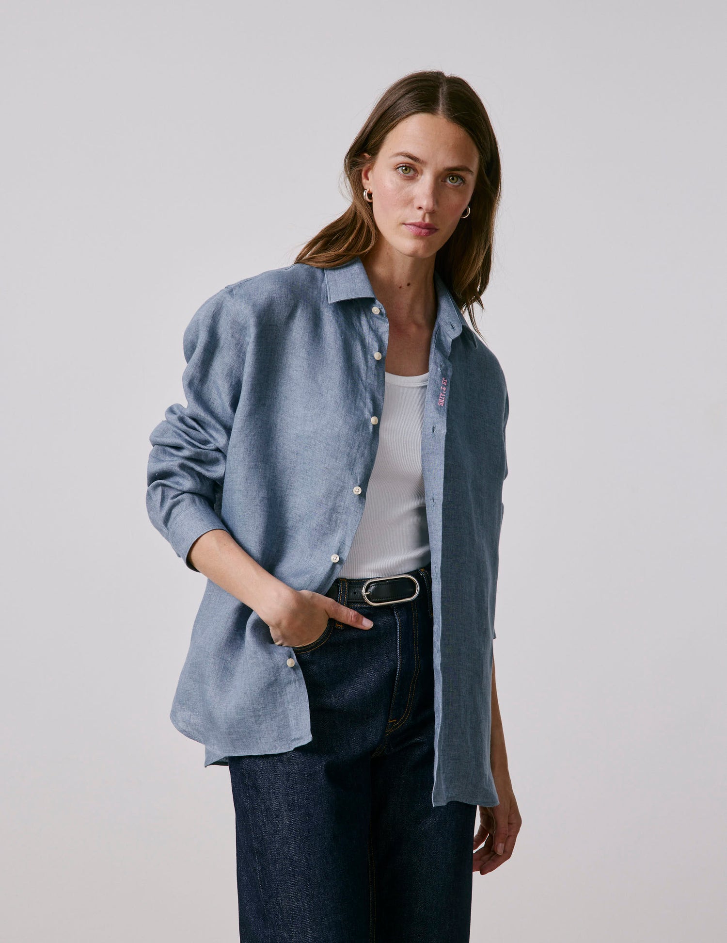 Chemise mixte "Je t'aime" en lin bleu - Lin - Col Figaret#6