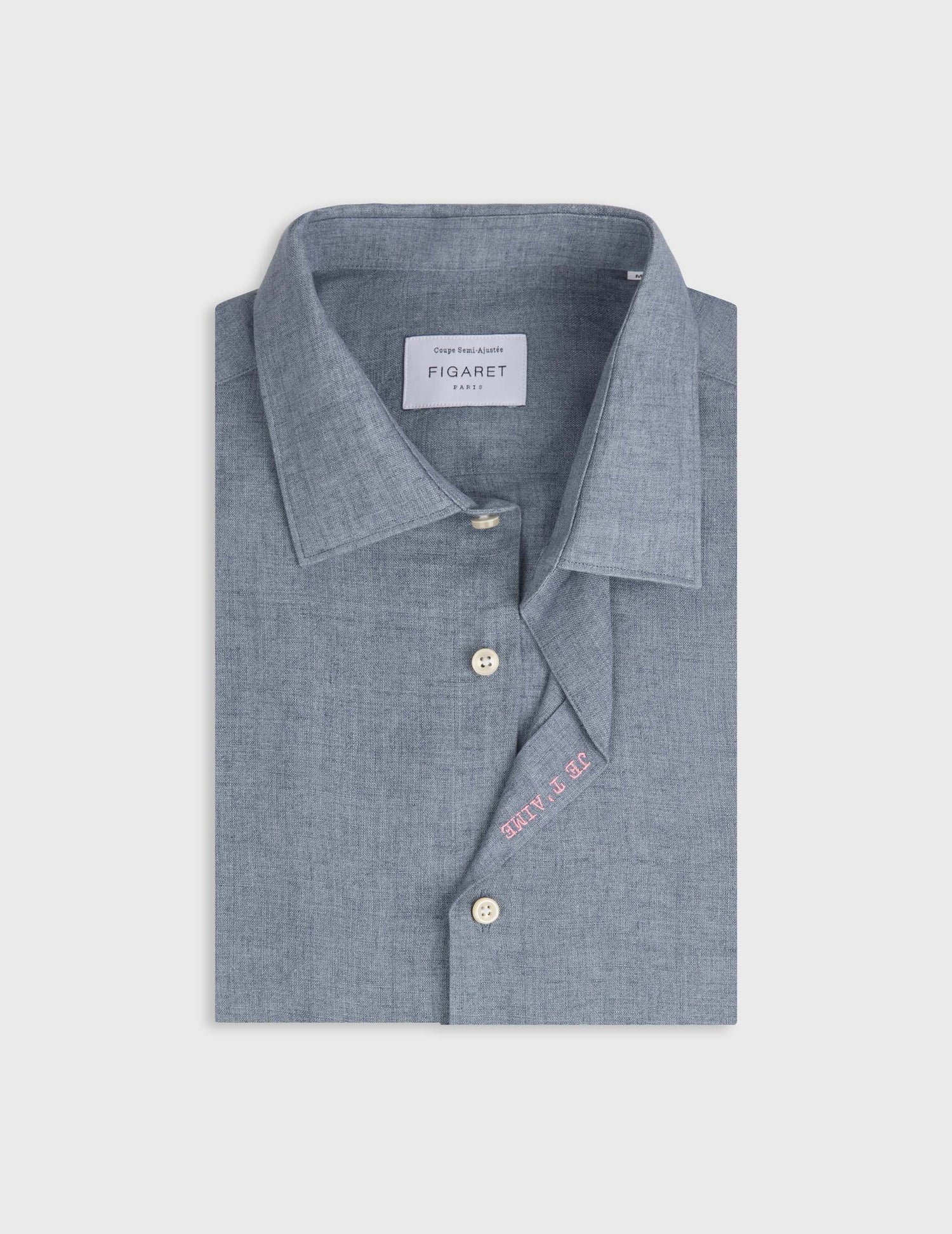 Chemise mixte "Je t'aime" en lin bleu - Lin - Col Figaret#8