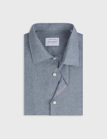 Chemise mixte "Je t'aime" en lin bleu