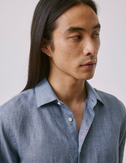 Chemise mixte "Je t'aime" en lin bleu