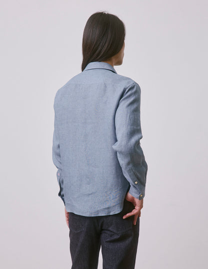 Chemise mixte "Je t'aime" en lin bleu