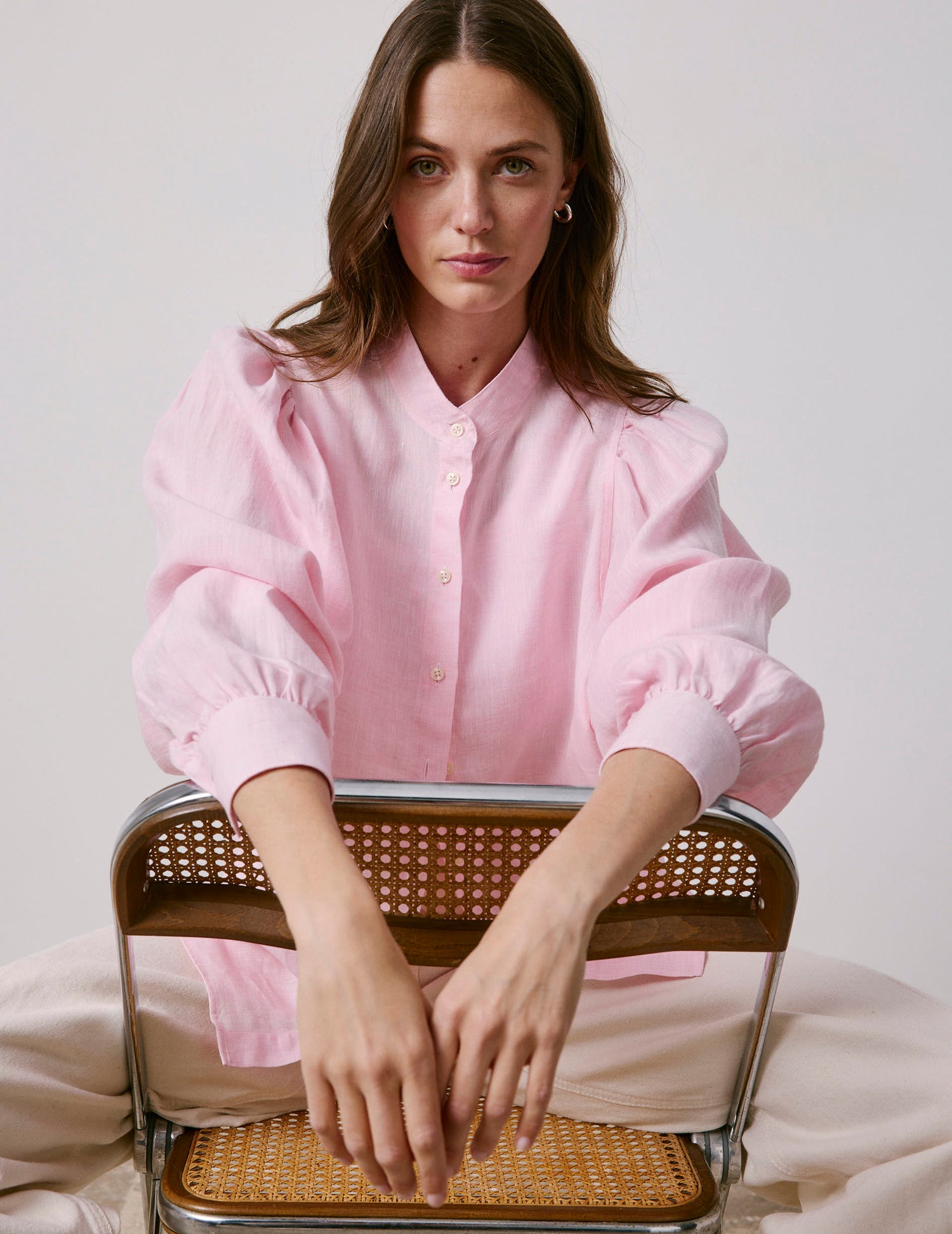 Light pink linen Lanaée shirt - Linen - Officer Collar