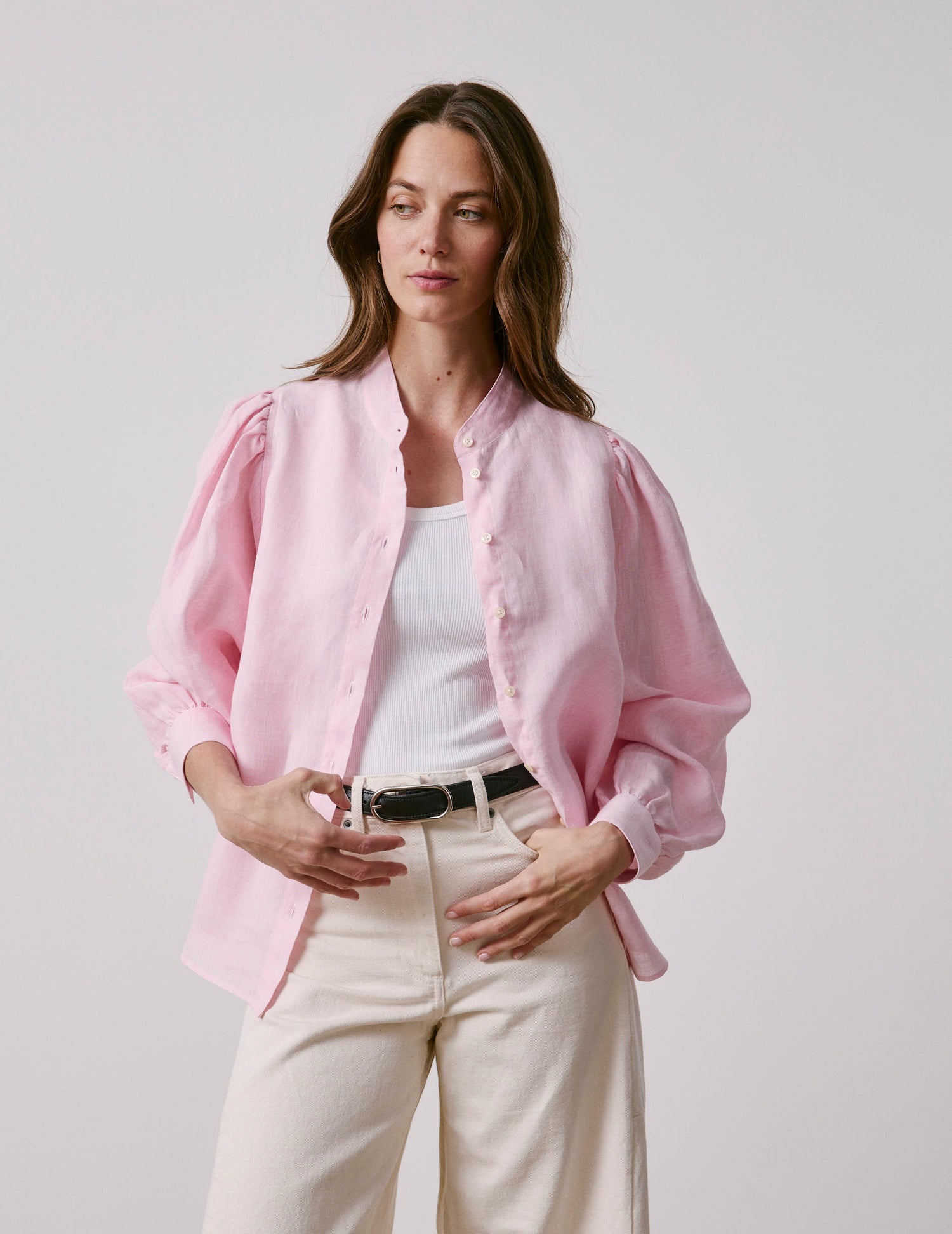 Light pink linen Lanaée shirt - Linen - Officer Collar#3