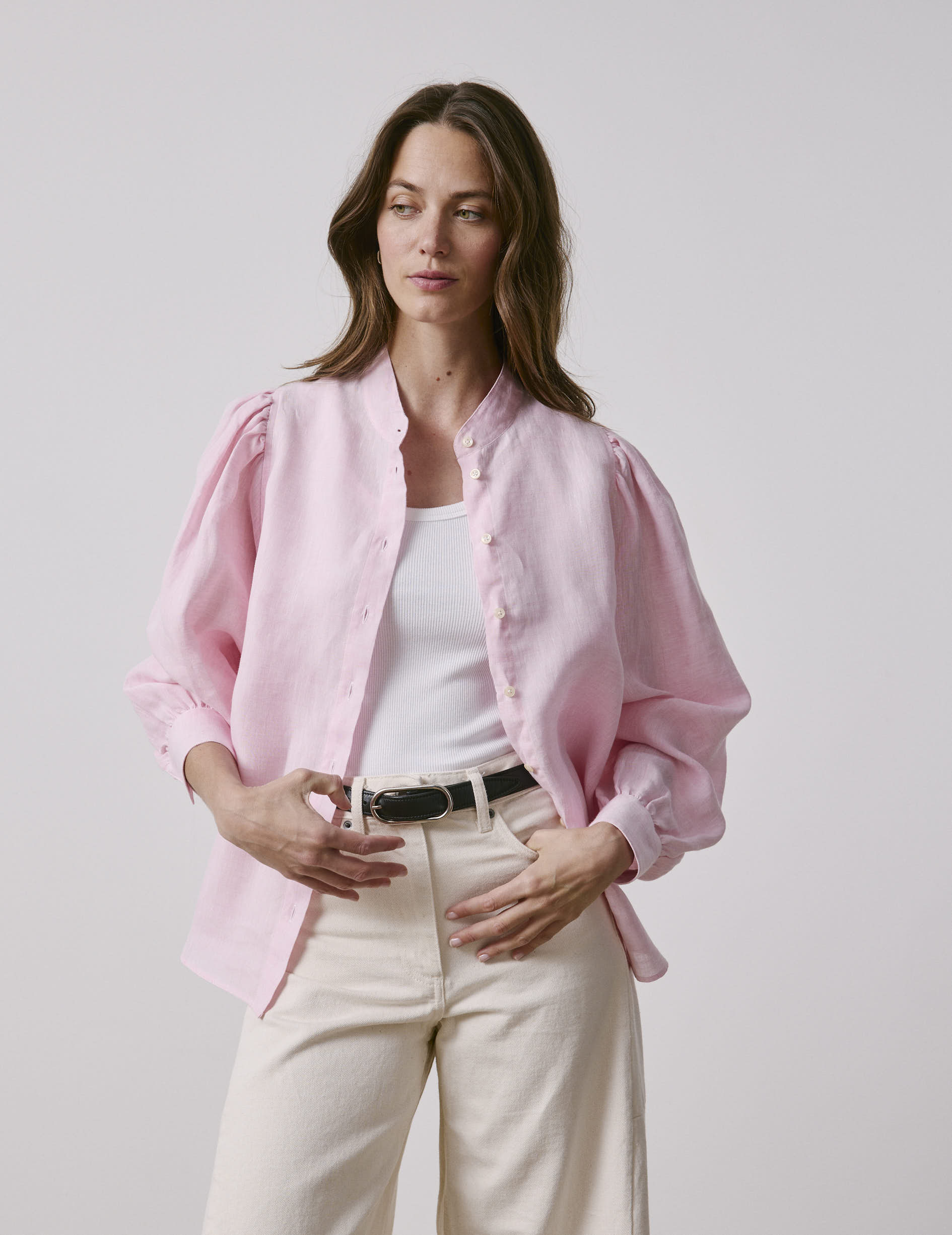 Light pink linen Lanaée shirt - Linen - Officer Collar