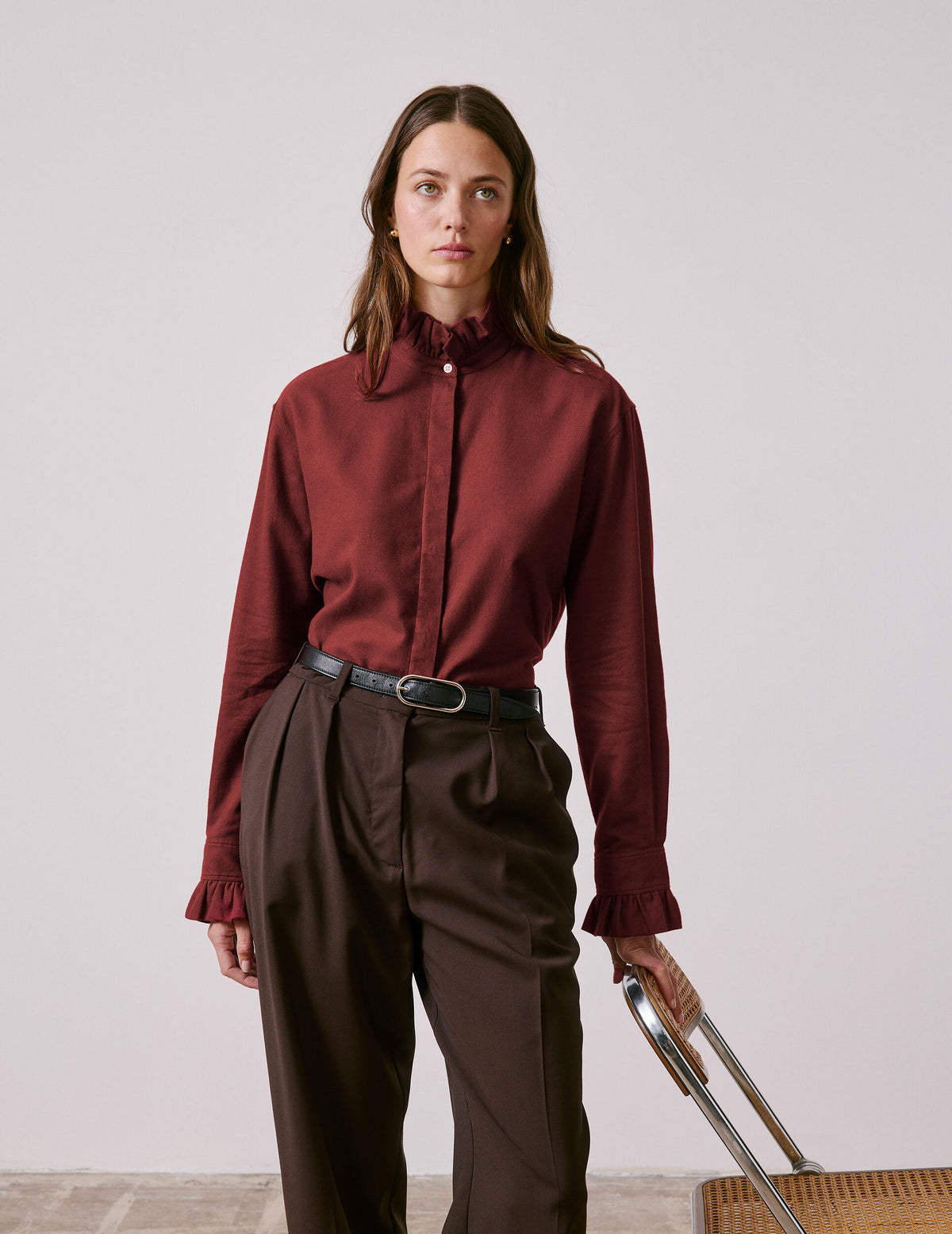 Chemise Laurine en flanelle bordeaux - Flanelle - Col Victorien