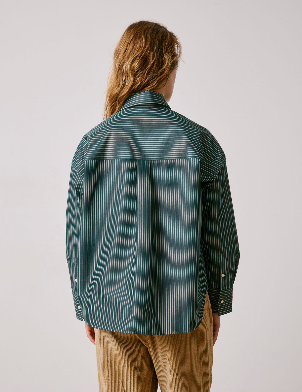 Chemise oversize Lizandra rayée verte - Popeline - Col Chemise